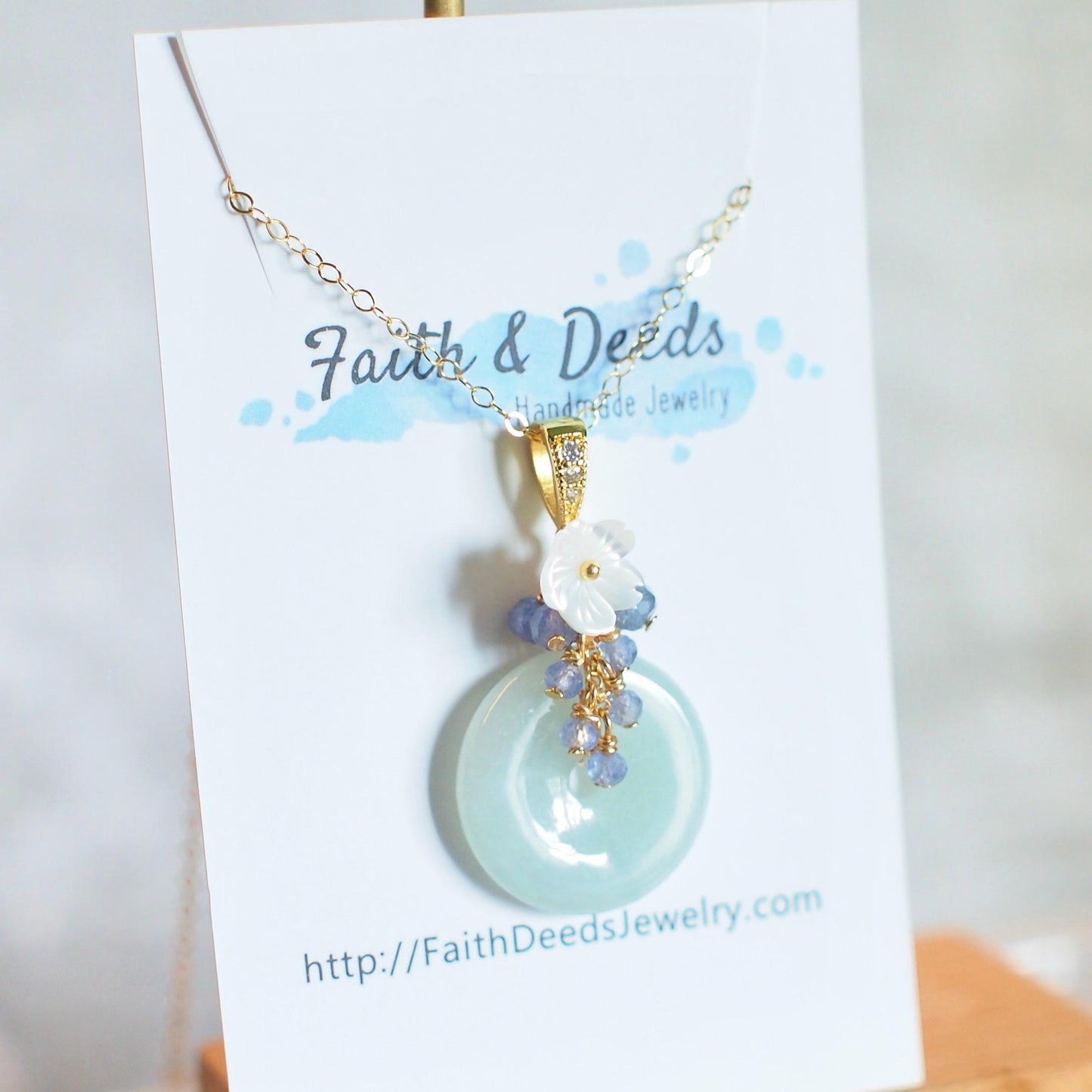 Type A Burmese Jade Donut Pendant // Tanzanite Cluster // 14K Gold-filled