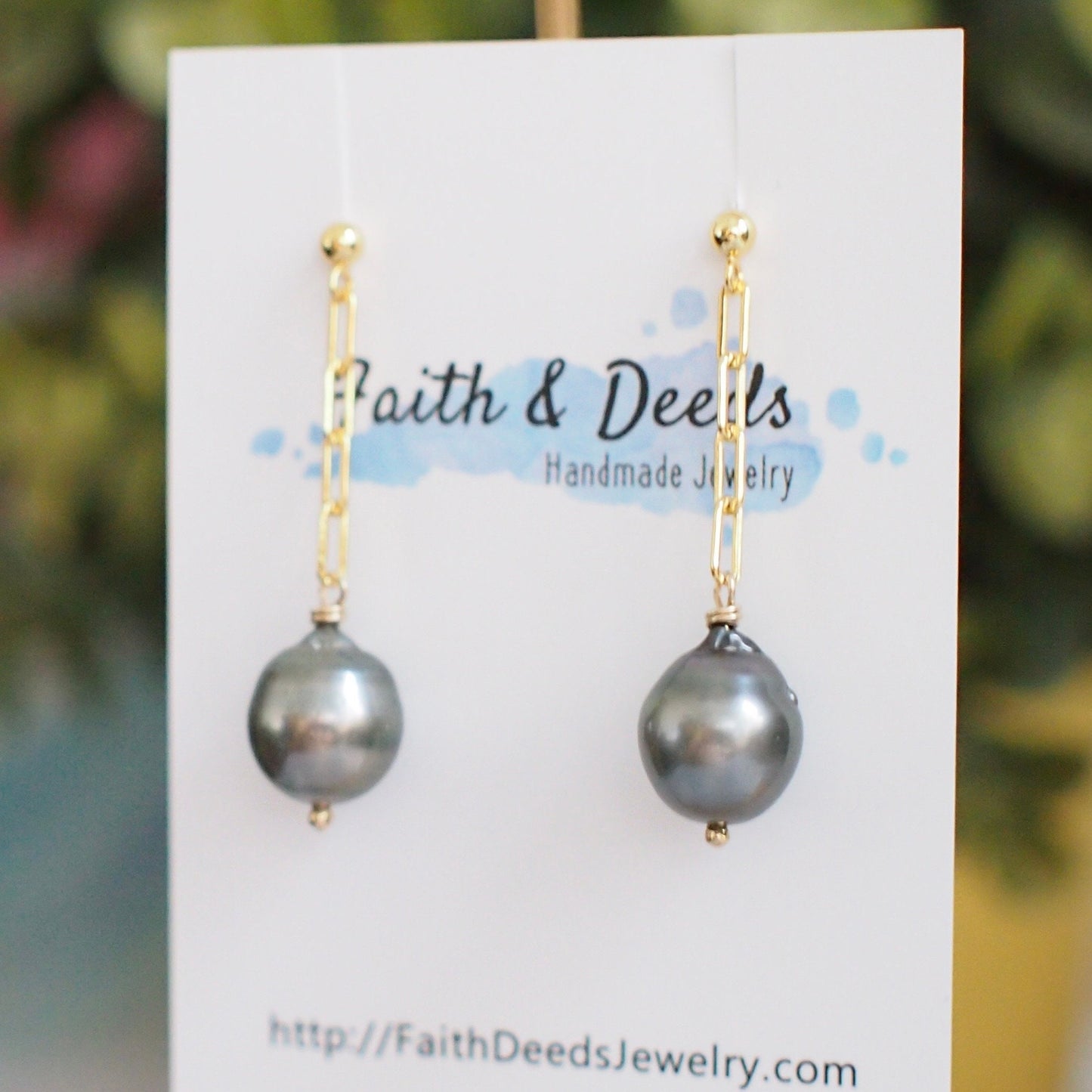 Tahitian Pearl Earrings // Platinum Gray // 925 Sterling Silver // 14K Gold-filled