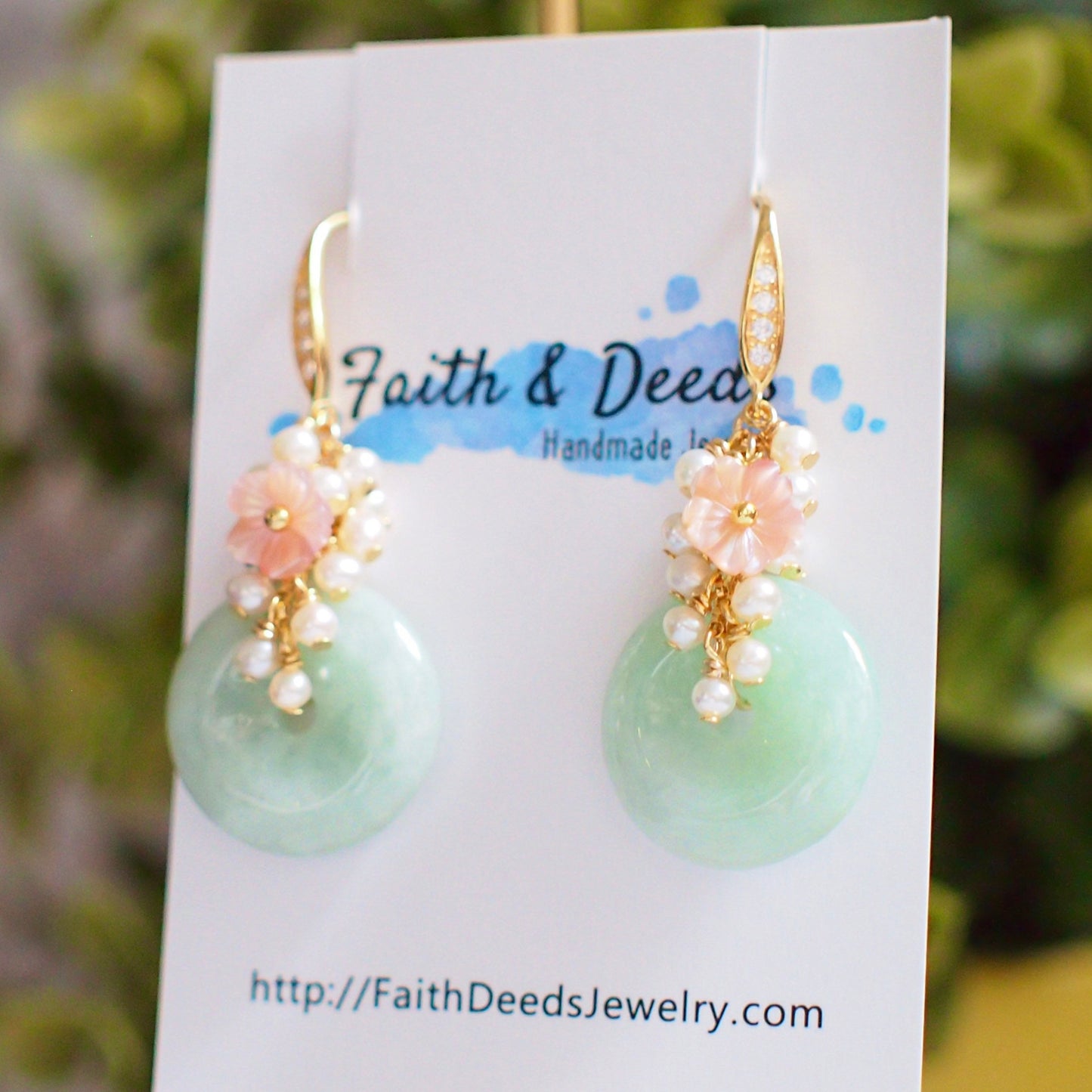 Type A Burmese Jade Donut Earrings // Pearl Cluster // Mother of Pearl Flower // 14K Gold-filled // Romantic & Elegant