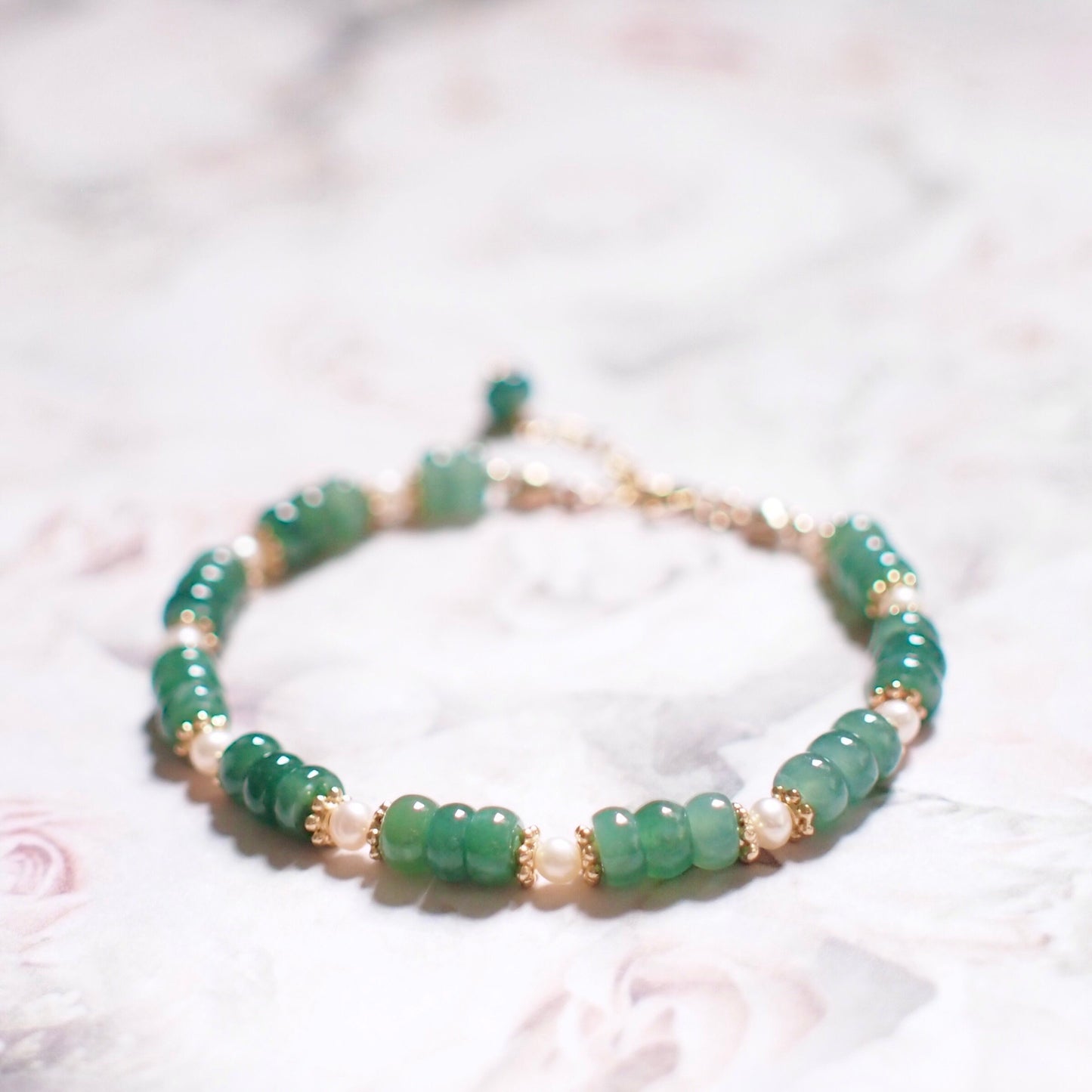 Type A Burmese Jade x Pearls Bracelet // Classic Style // 14K Gold-filled