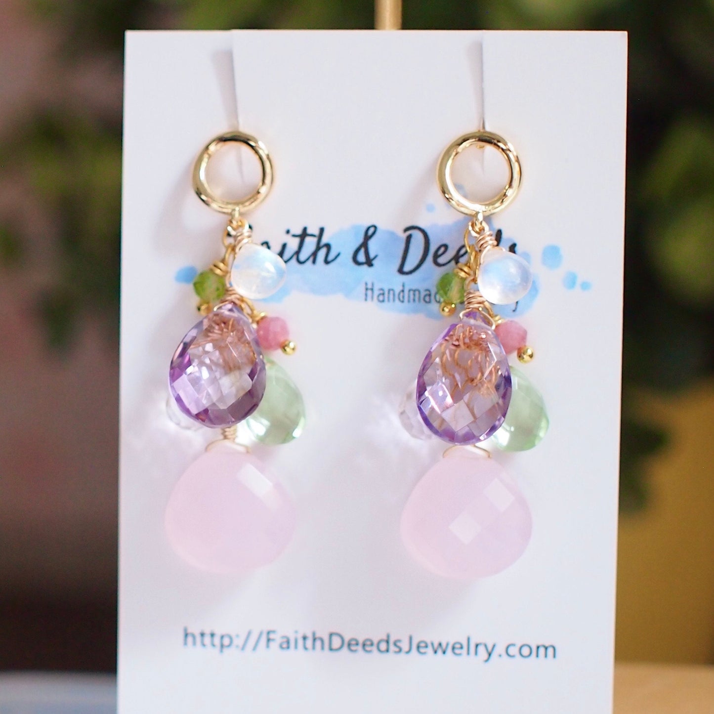 Multi Stones Dangle Earrings // Pink Quartz // Lovely & Feminine // 14K Gold-filled