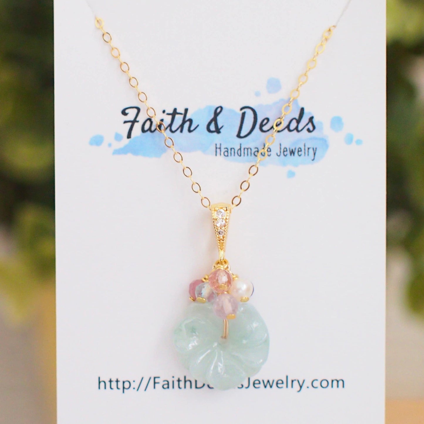 Type A Burmese Jade Flower Pendant // Pastel Colour Theme // 14K Gold-filled // Lovely & Modern