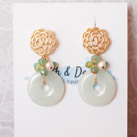 Type A Burmese Jade Donut Earrings // Green Gem Cluster // 14K Gold-filled // Unique & Elegant