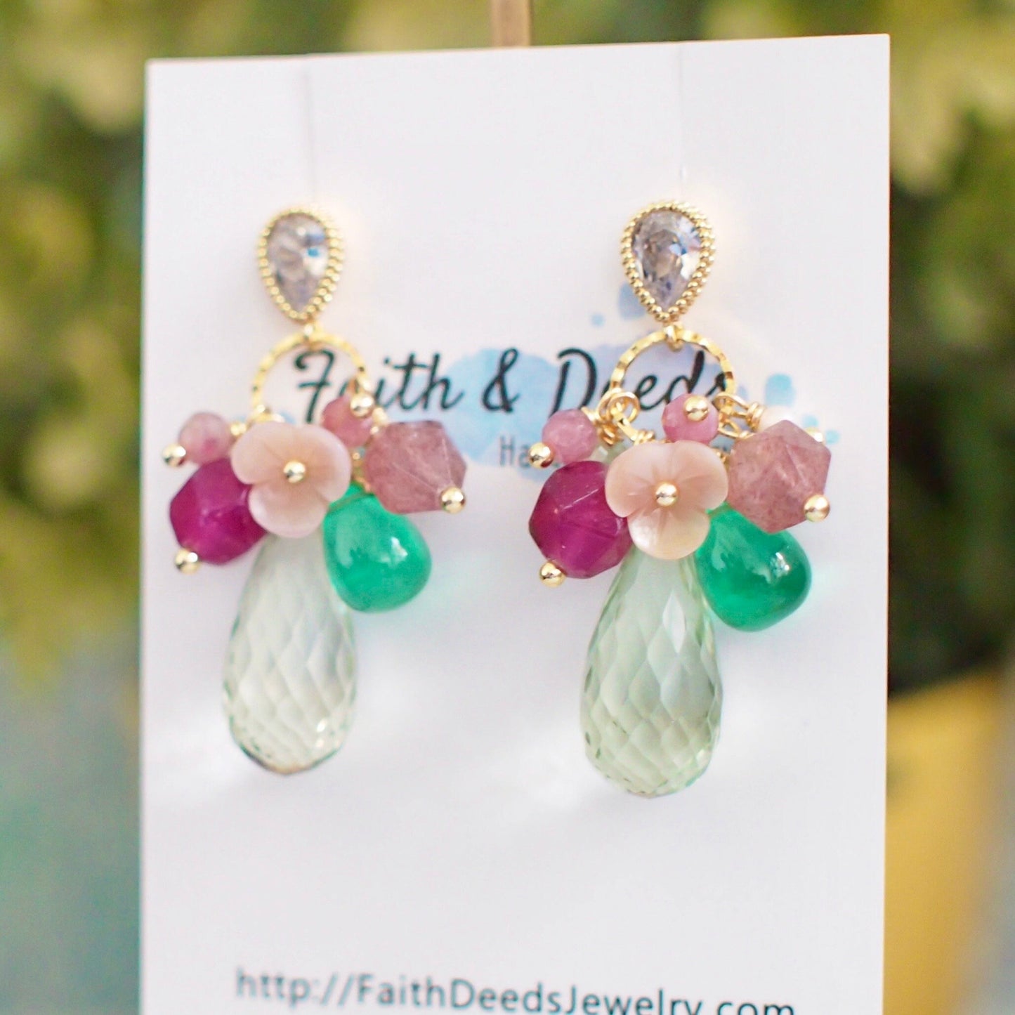 Green Amethyst Earrings // Statement Earrings // 14K Gold-filled // Sweet Floral Theme