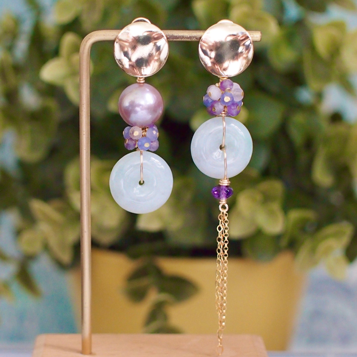 Type A Burmese Jade Donut Earrings // Edison Pearl // Asymmetrical // 14K Gold-filled // One of a Kind