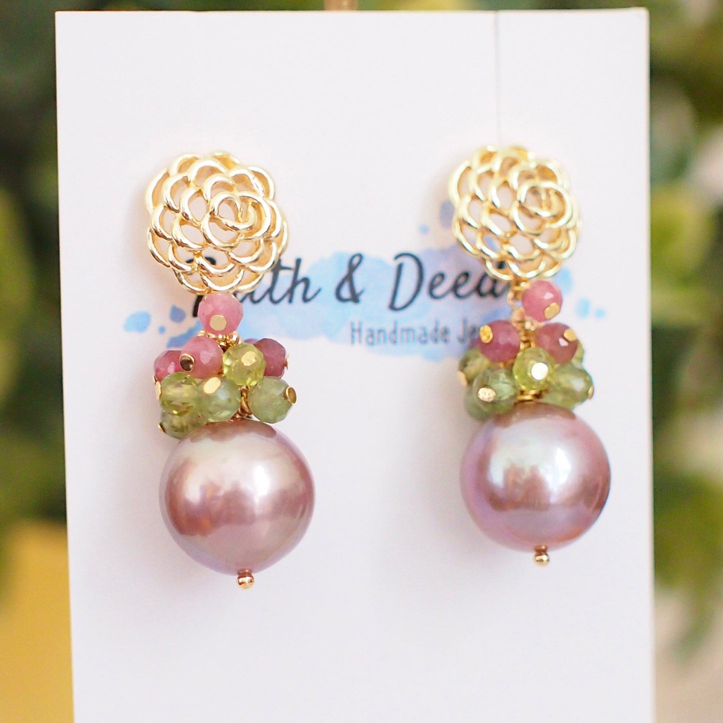 Purple Edison Pearl Earrings // Gem Cluster // Apatite x Period x Pink Tourmaline // 14K Gold-filled // Spring-inspired