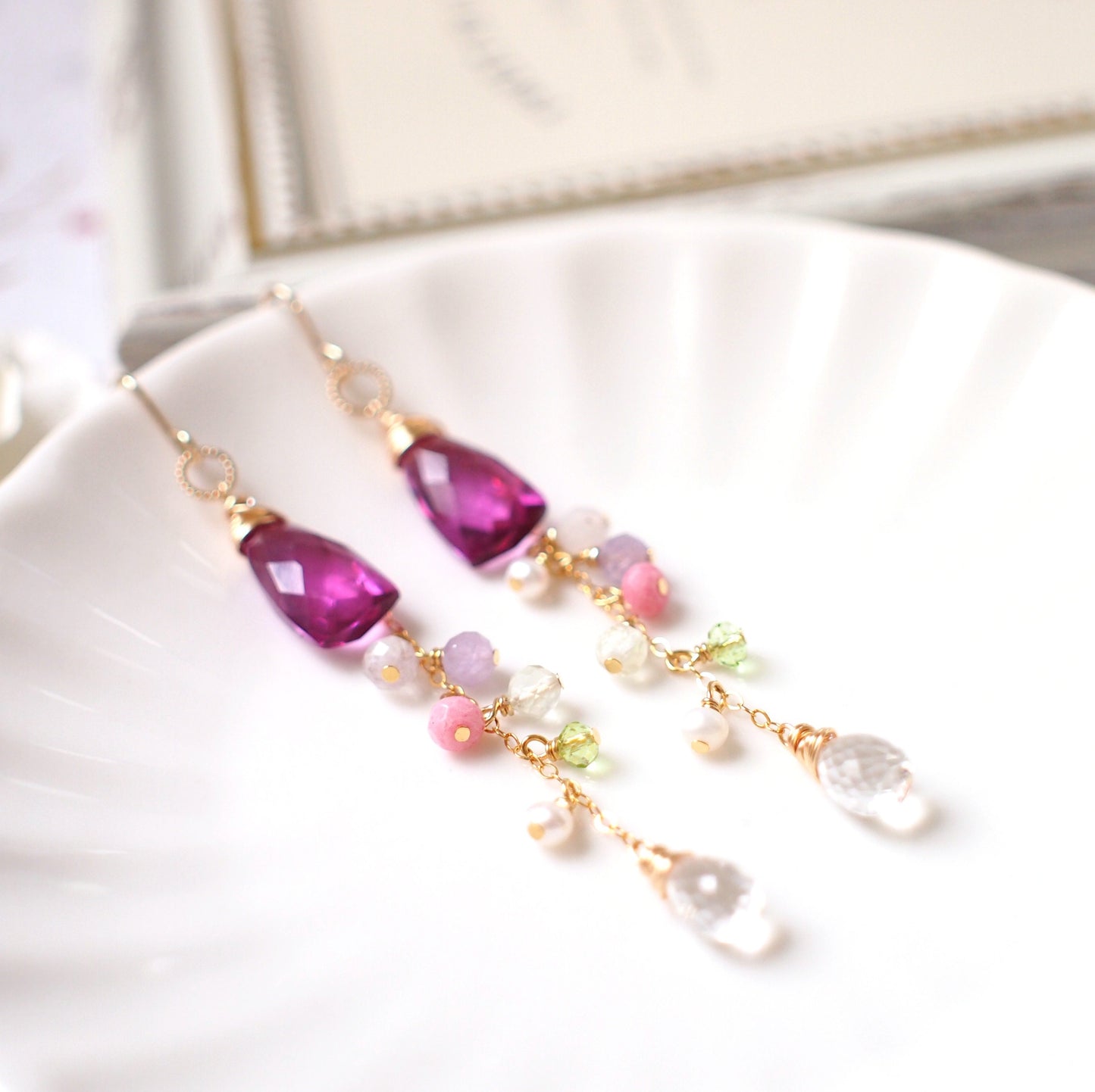 Rhodolite Pink Quartz Earrings // Dangling Style // 14K Gold-filled // Wire-wrapped // Assorted Gems // Sweet & Sassy