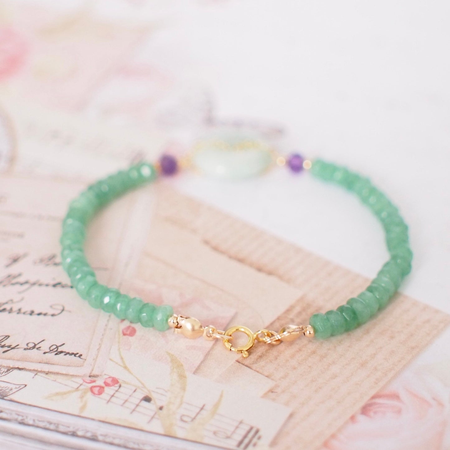 Type A Burmese Jade Donut Bracelet // Feminine & Elegant // 14K Gold-filled
