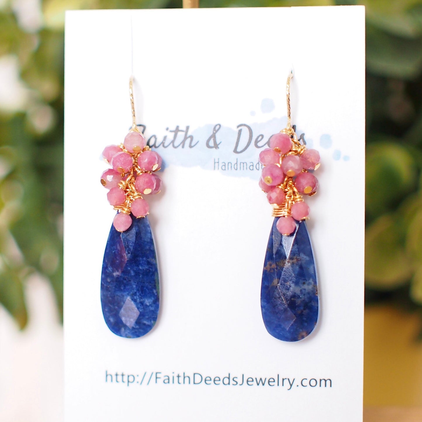 Sodalite x Pink Tourmaline Earrings // Statement Earrings // Gem Cluster // 14K Gold-filled // Gorgeous & Striking