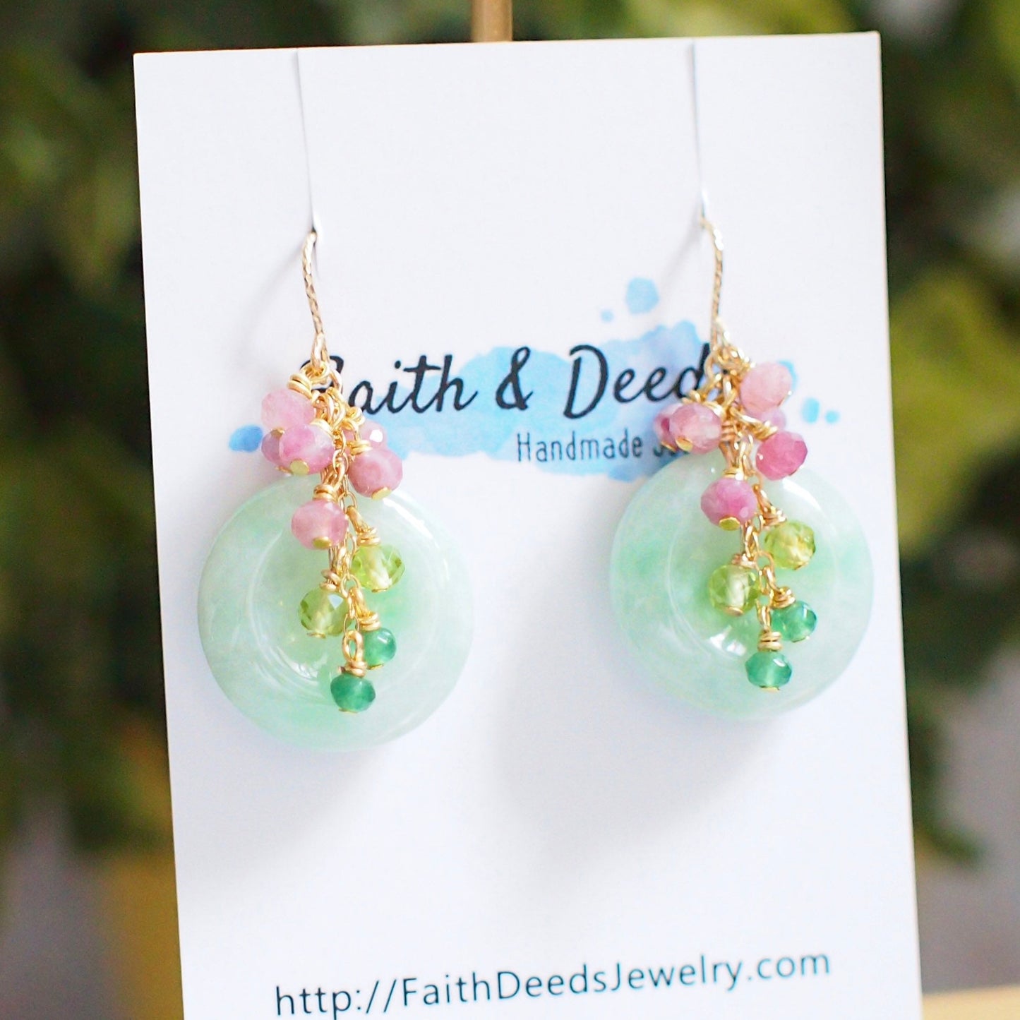 Type A Burmese Jade Donut Earrings // Gem Cluster // Pink Tourmaline x Peridot x Chalcedony // 14K Gold-filled // Feminine & Pretty