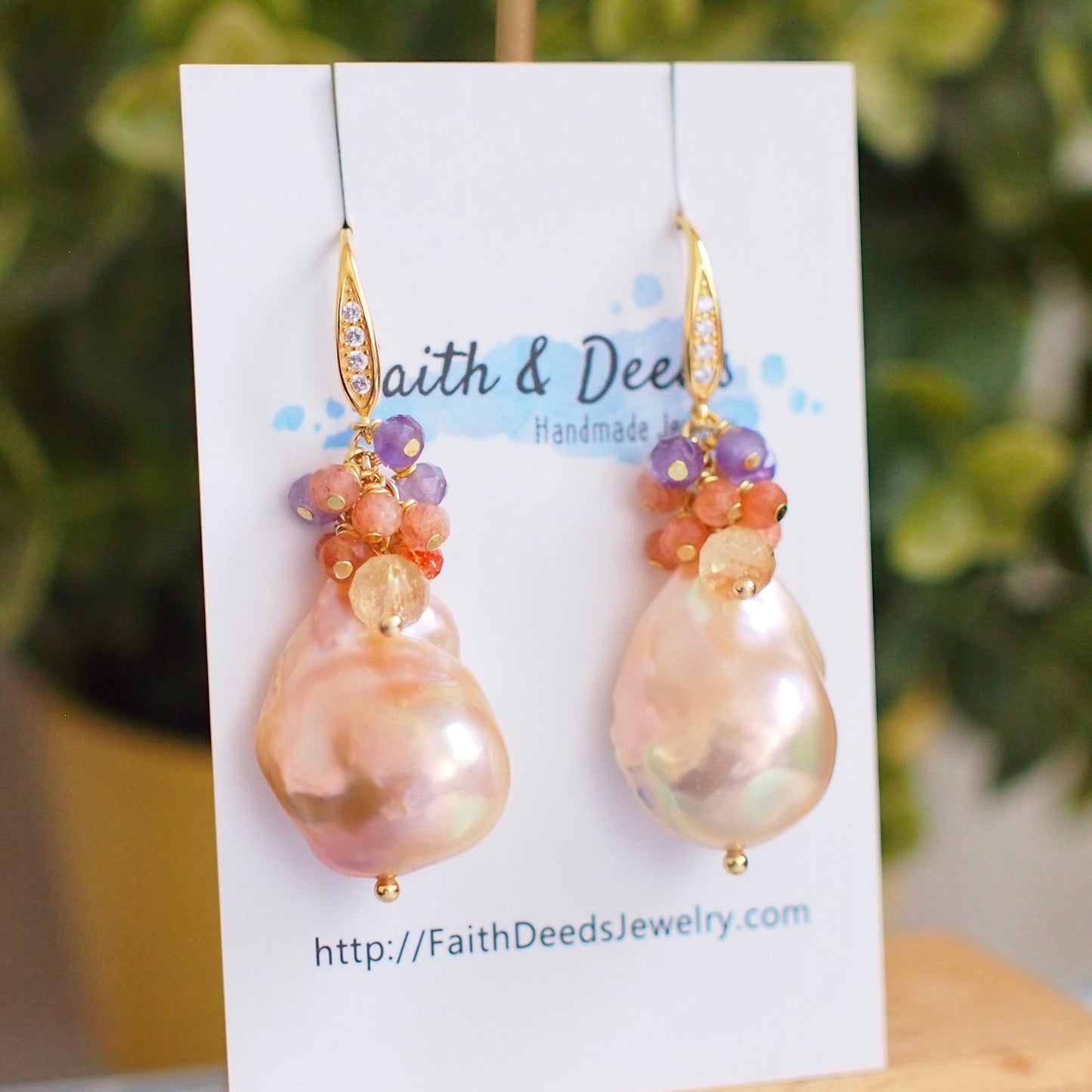 Rainbow Baroque Pearl Earrings // Gems Cluster // Flameball Pearls // Citrine Quartz x Sunstone x Amethyst // 14K Gold-filled // Vibrant