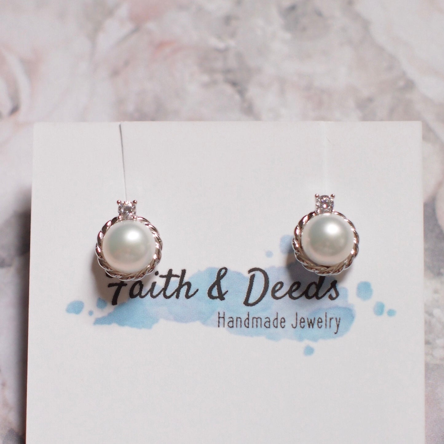 Fresh Water Pearls Studs // 7mm // Detachable Frames // 18K White Gold Plated over Sterling Silver