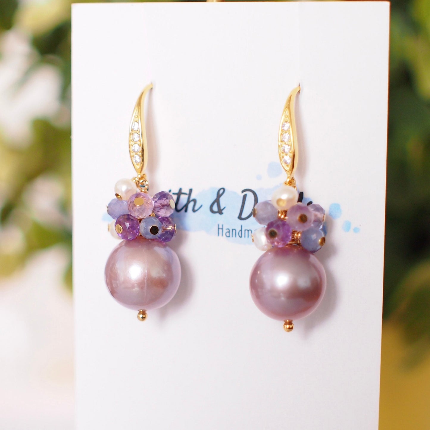 Purple Edison Pearl Earrings // Gem Cluster // Amethyst x Tanzanite x Pearls // 14K Gold-filled // Dreamy and Romantic