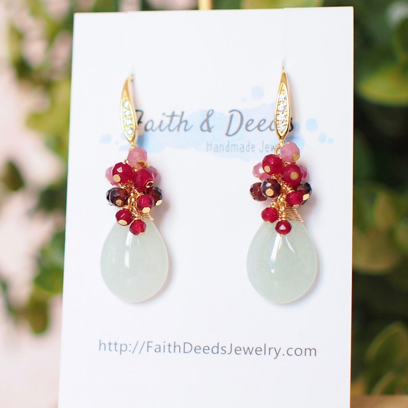 Type A Burmese Jade Drops Earrings // Oriental Theme // 14K Gold-filled // Feminine & Stunning