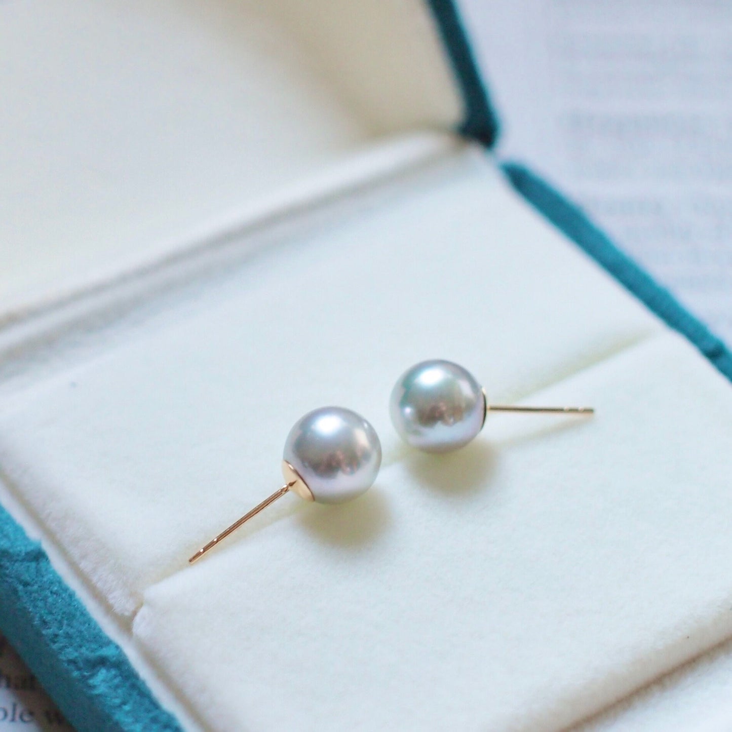 Pre-order: Akoya Silverish Gray Saltwater Pearls Ear Studs // 8mm // 18K Solid Yellow Gold