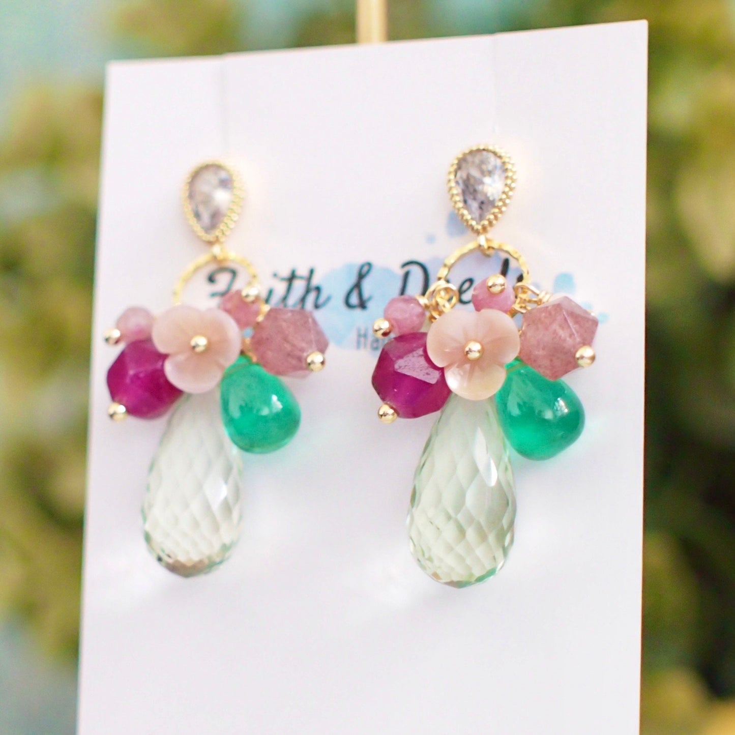 Green Amethyst Earrings // Statement Earrings // 14K Gold-filled // Sweet Floral Theme