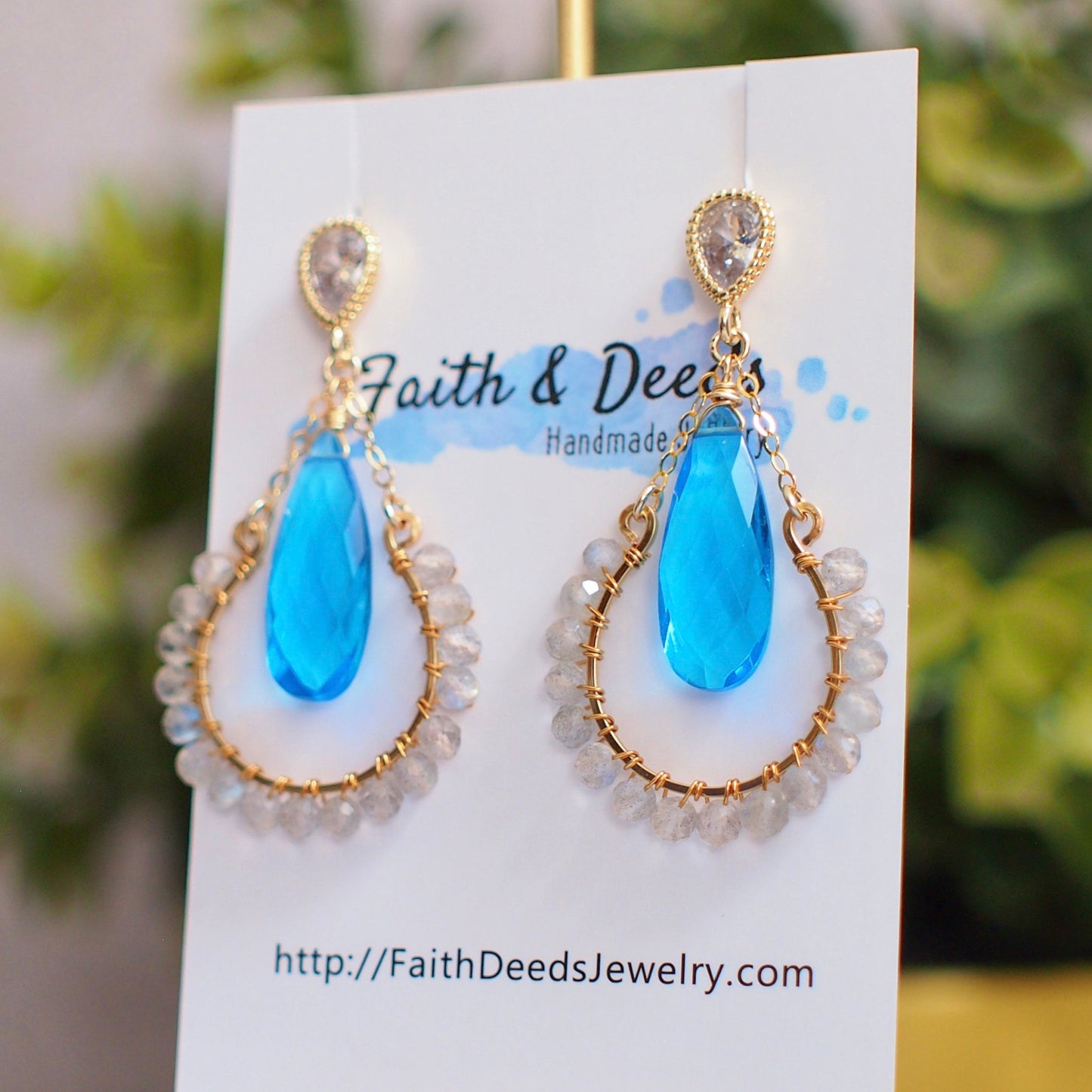Blue Quartz x Labradorite Earrings // Statement Earrings // Horse Shoe Design // 14K Gold-filled // Stunning & Bold
