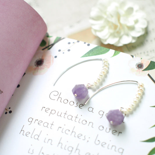 Lavender Amethyst x Pearls Earrings // Chic & Sweet // 925 Sterling Silver // Romantic