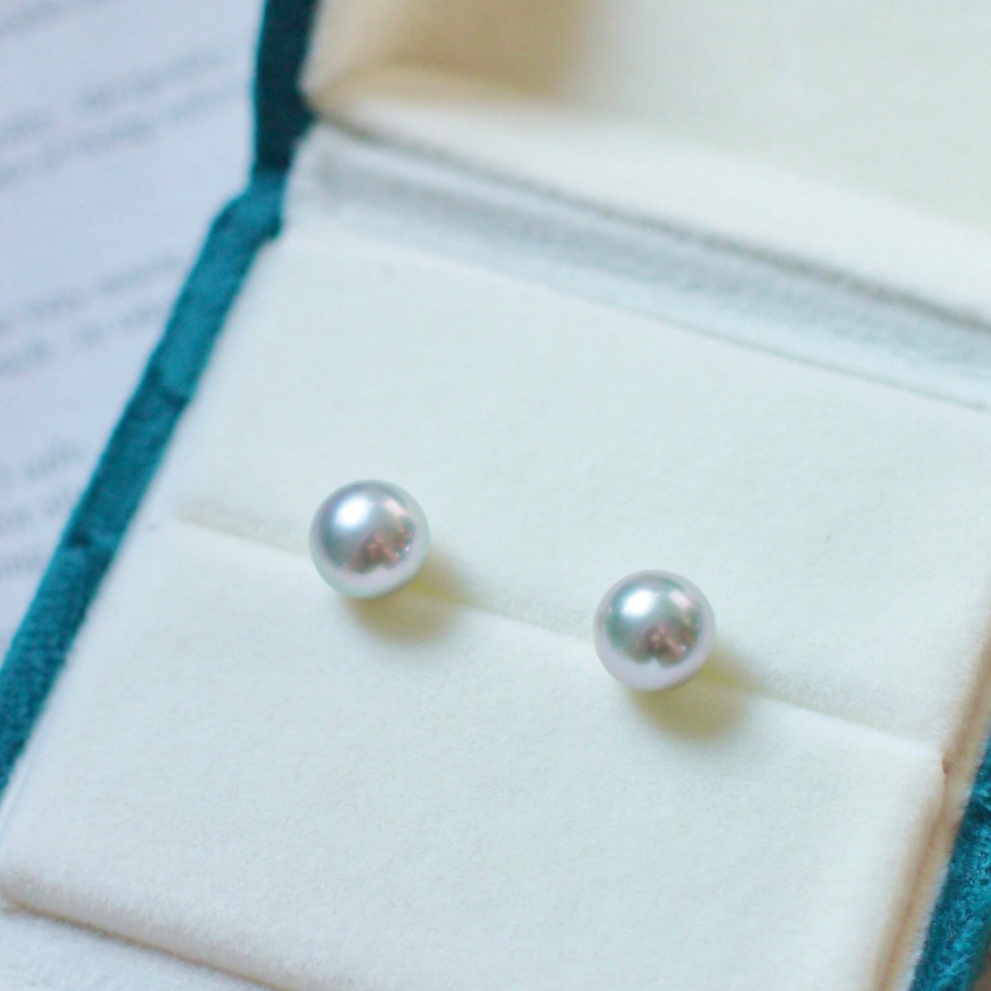 Pre-order: Akoya Silverish Gray Saltwater Pearls Ear Studs // 8mm // 18K Solid Yellow Gold