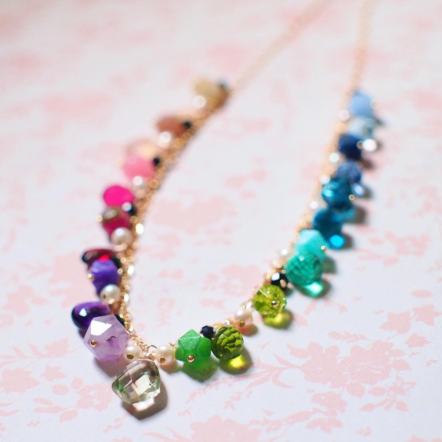 Ombre-style Dangling Stone Necklace // 14K Gold-filled // Fun & Sassy // Rainbow theme