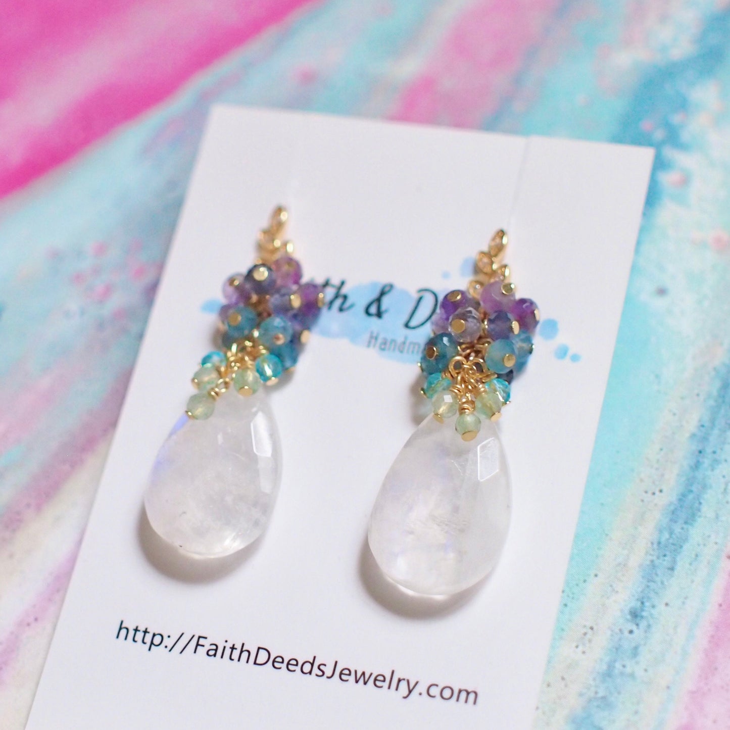 Rainbow Moonstone Earrings // Statement Earrings // Gems Cluster // Whimsical Colour // One of a Kind