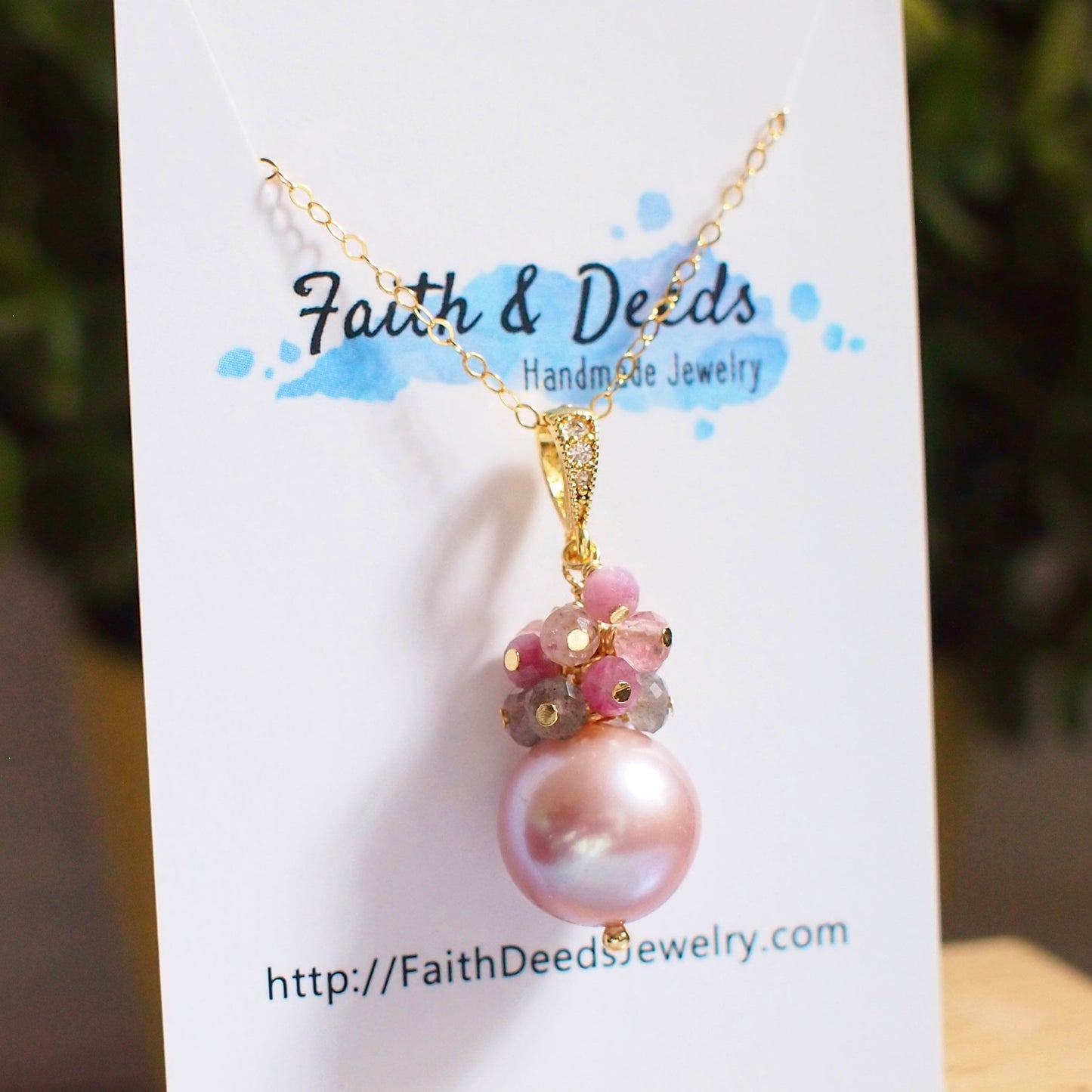 Edison Pearl Pendant // Natural Pinkish Purple // Gem Cluster // 14K Gold-filled