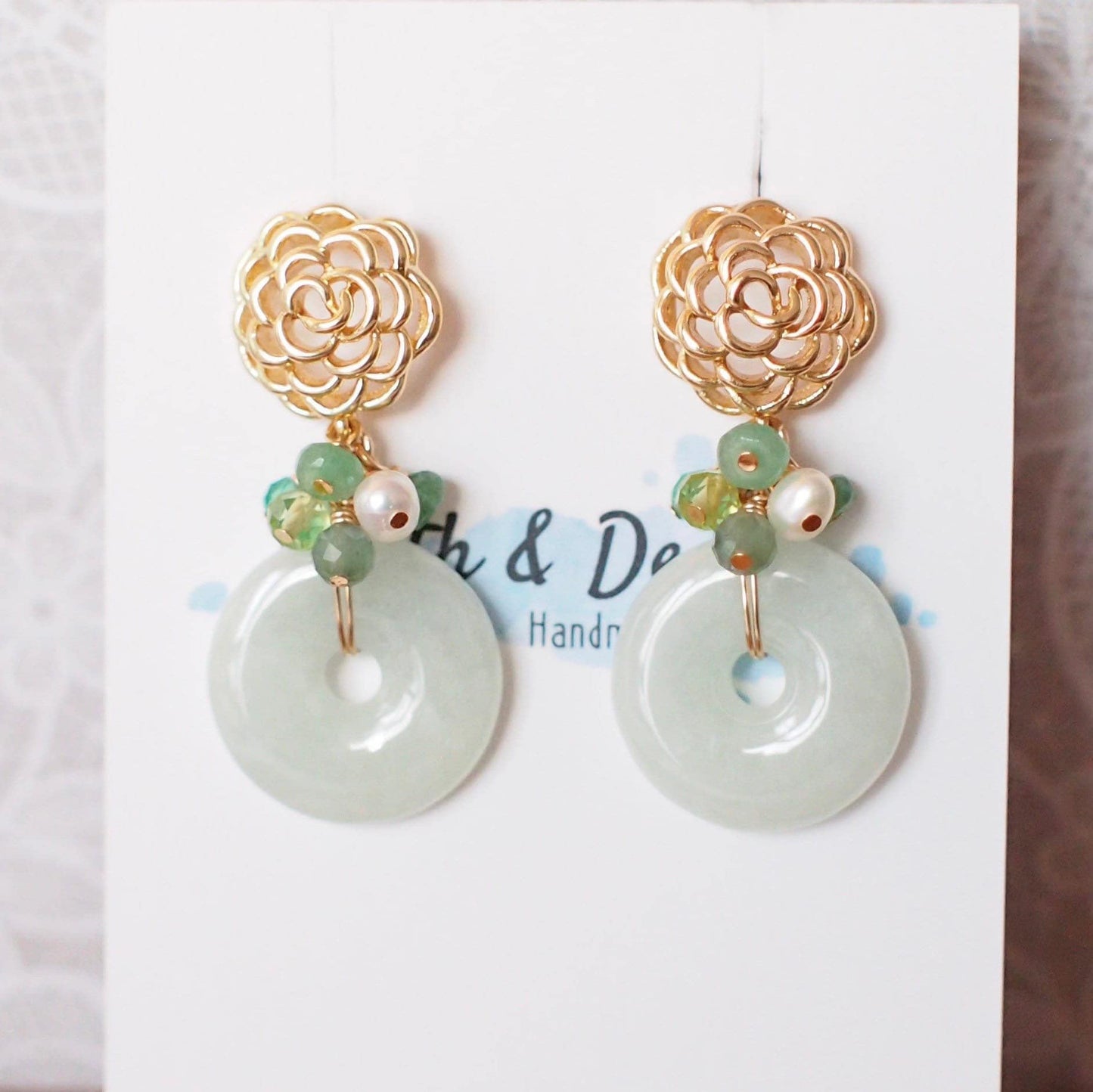 Type A Burmese Jade Donut Earrings // Green Gem Cluster // 14K Gold-filled // Unique & Elegant
