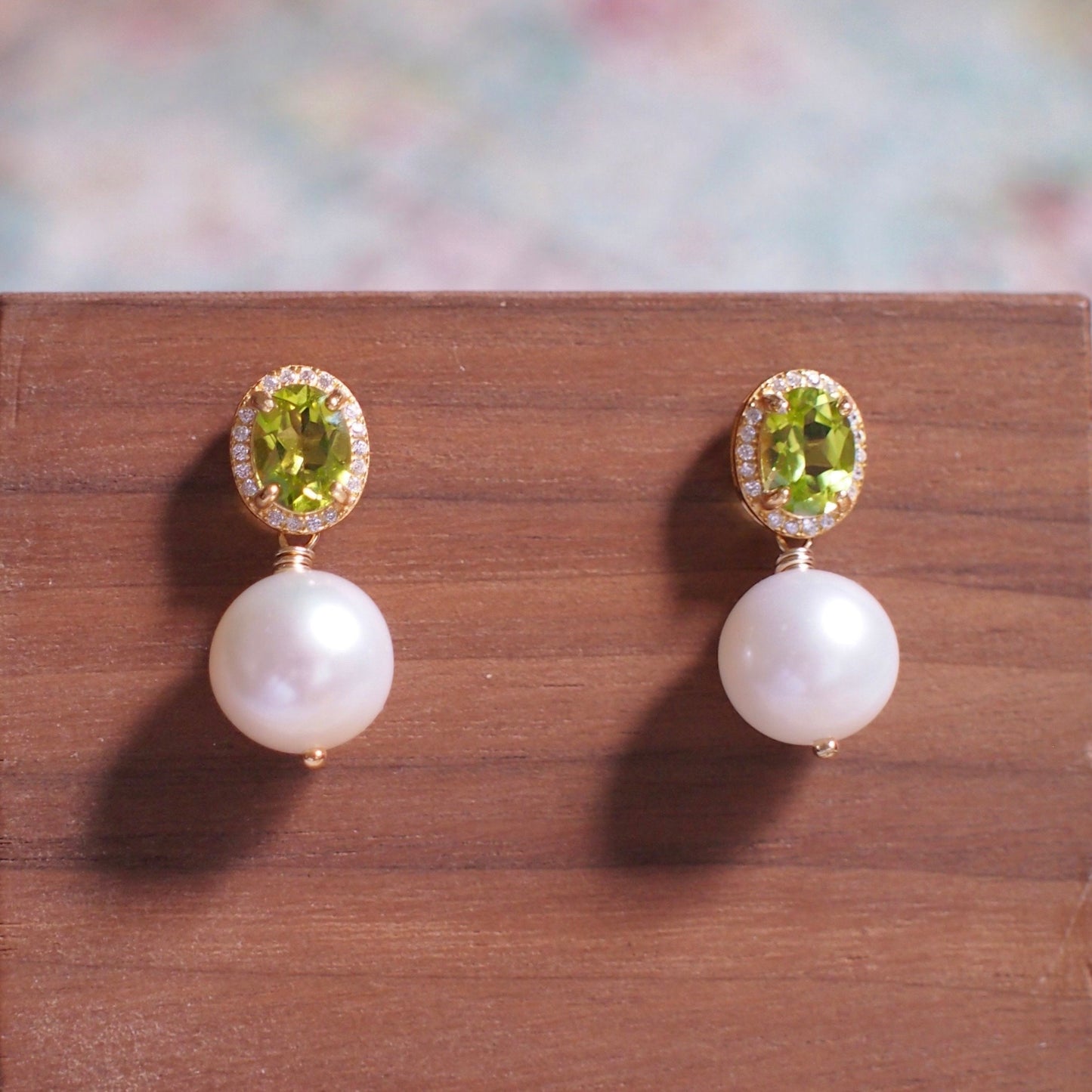 Peridot Earrings // Halo Setting // Cubic Zirconia // 18K Yellow Gold Plated Over Silver