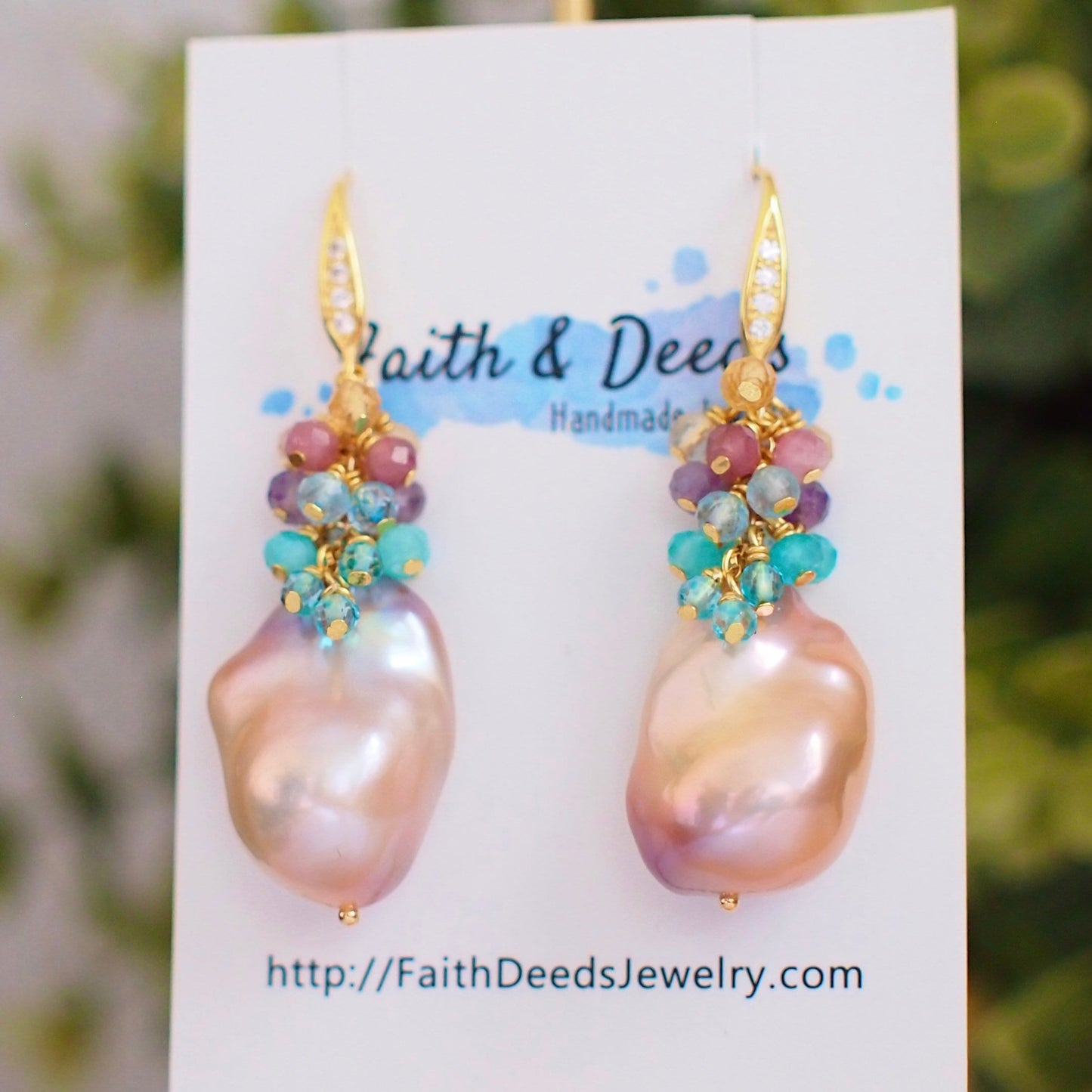 Rainbow Baroque Pearl Earrings // Gems Cluster // Flameball Pearls // Unicorn Colour // 14K Gold-filled // Colourful and Fun