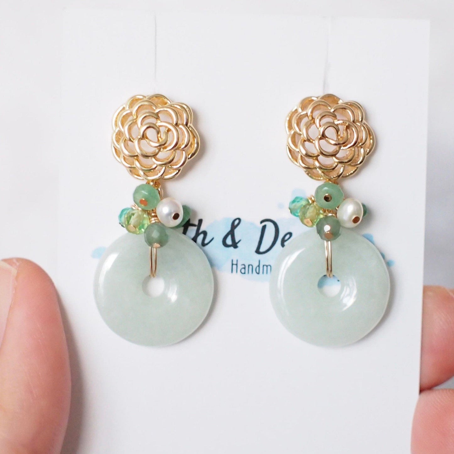 Type A Burmese Jade Donut Earrings // Green Gem Cluster // 14K Gold-filled // Unique & Elegant