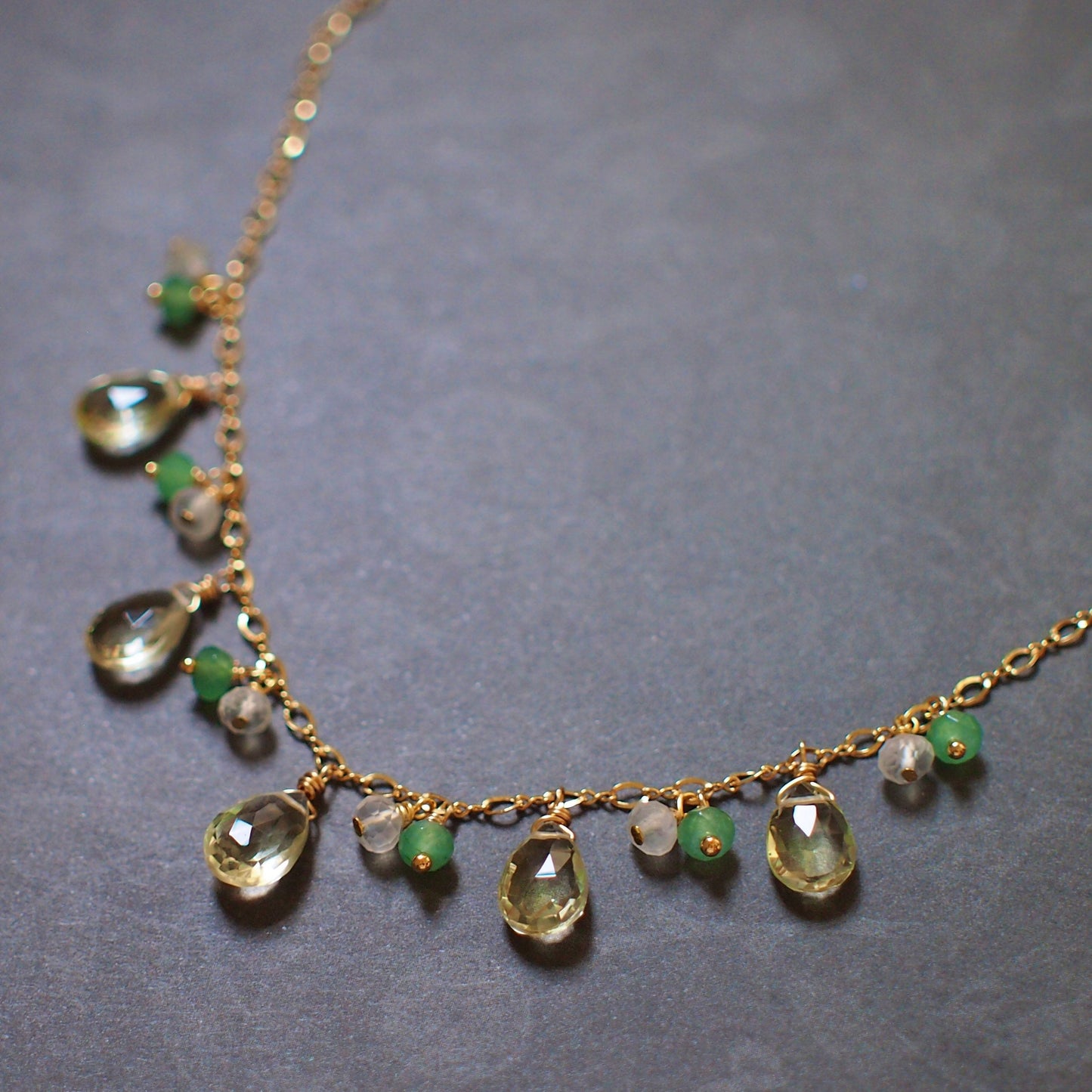 Citrine Quartz Necklace // Aventurine x Moonstones// 14K Gold-filled // Refreshing and Lovely