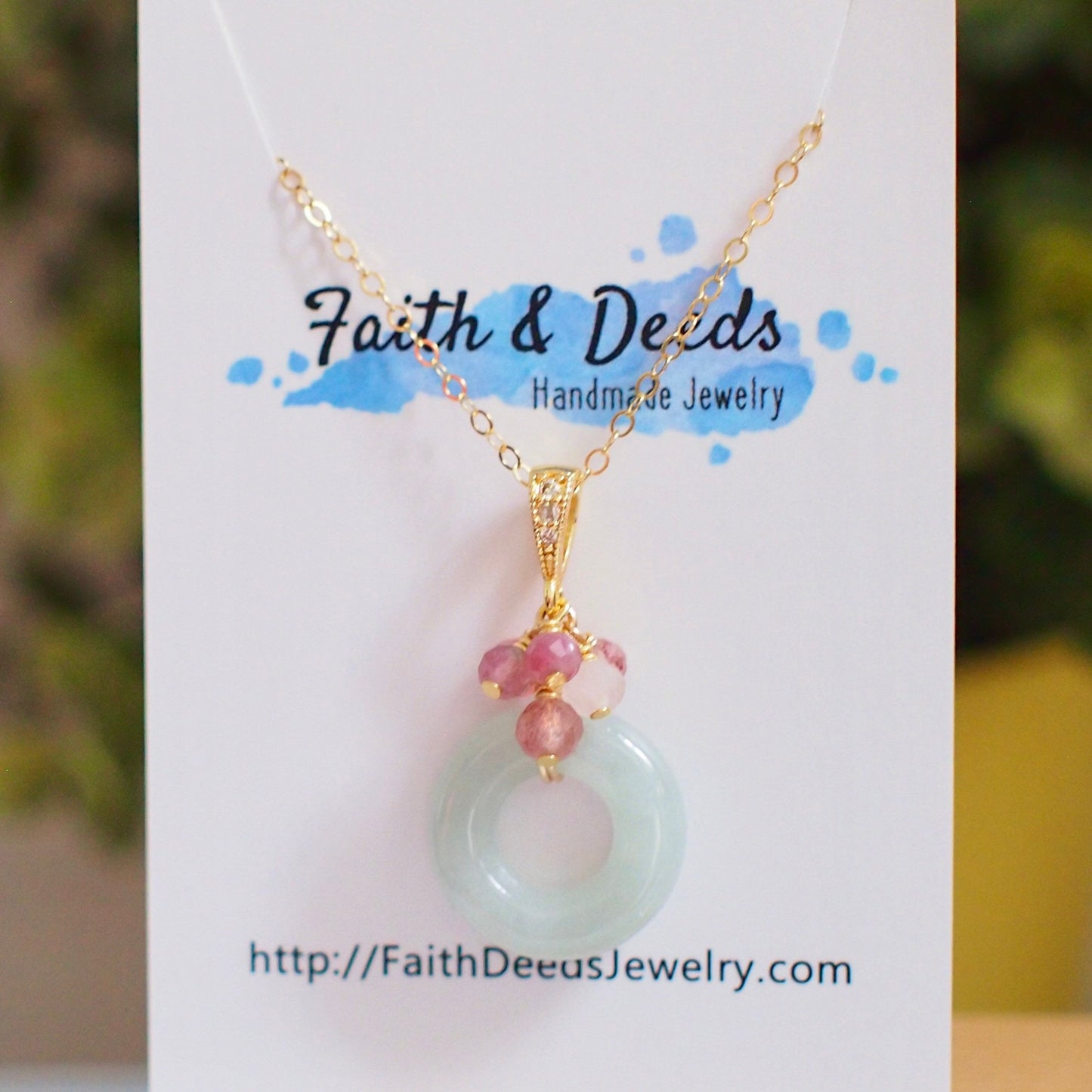 Type A Burmese Green Jade Ring Pendant // Pink Gem Cluster // 14K Gold-filled // Dainty & Sweet