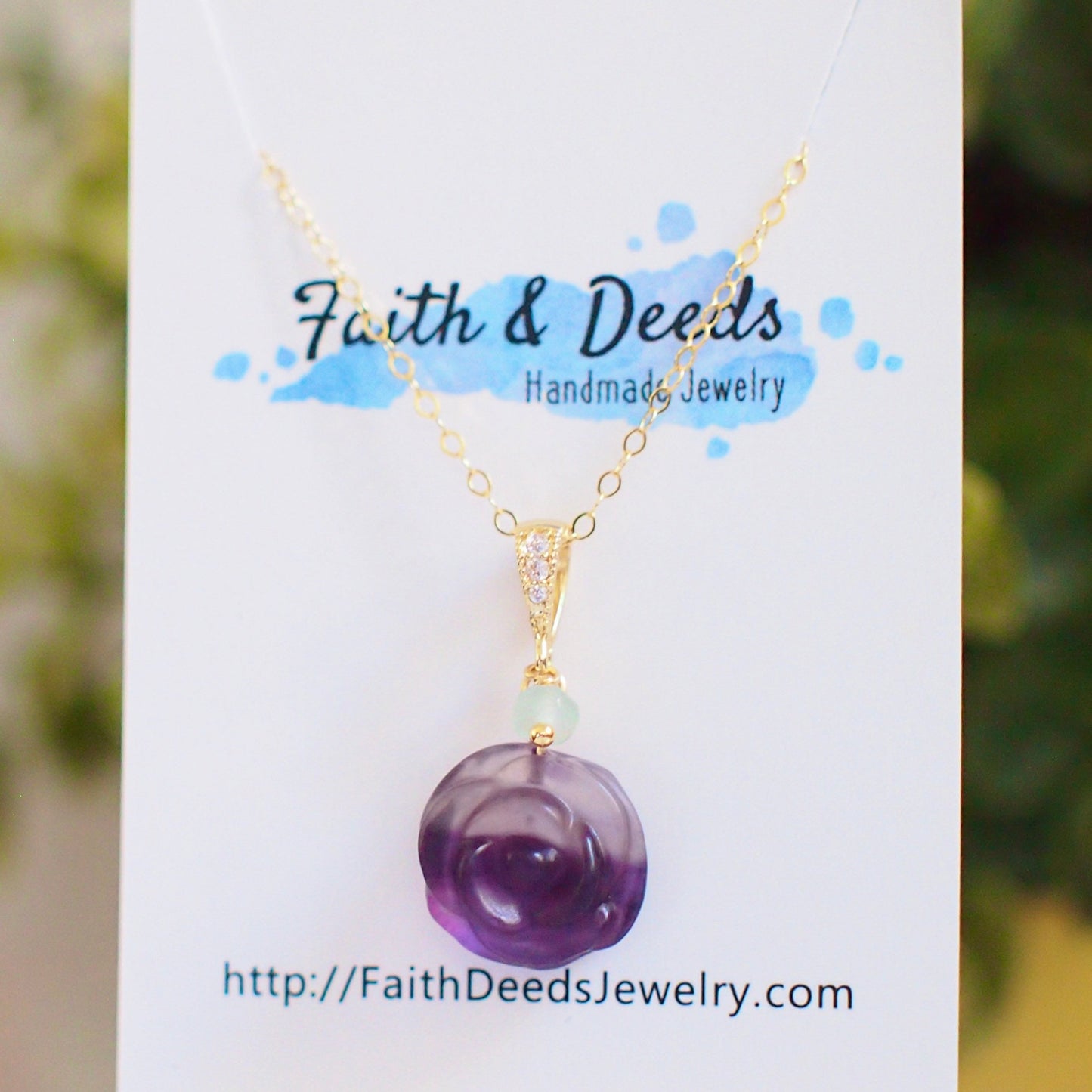 Carved Fluorite Rose Pendant // Gem Pendant // Mint Green Chalcedony Dangle // 14K Gold-filled // Dainty & Charming
