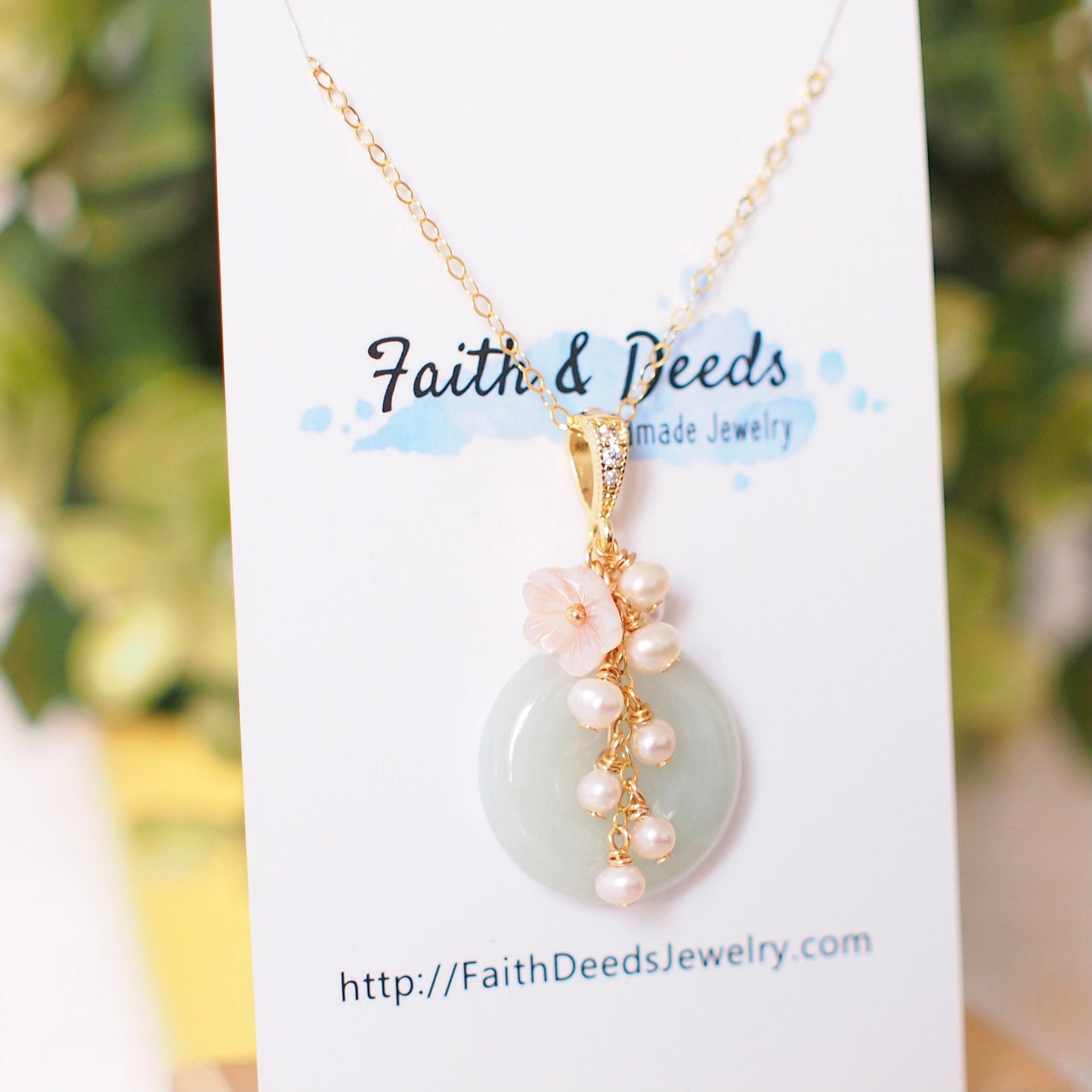 Type A Burmese Jade Donut Pendant // Pearl Cluster // Mother of Pearl Flower // 14K Gold-filled // Romantic & Graceful