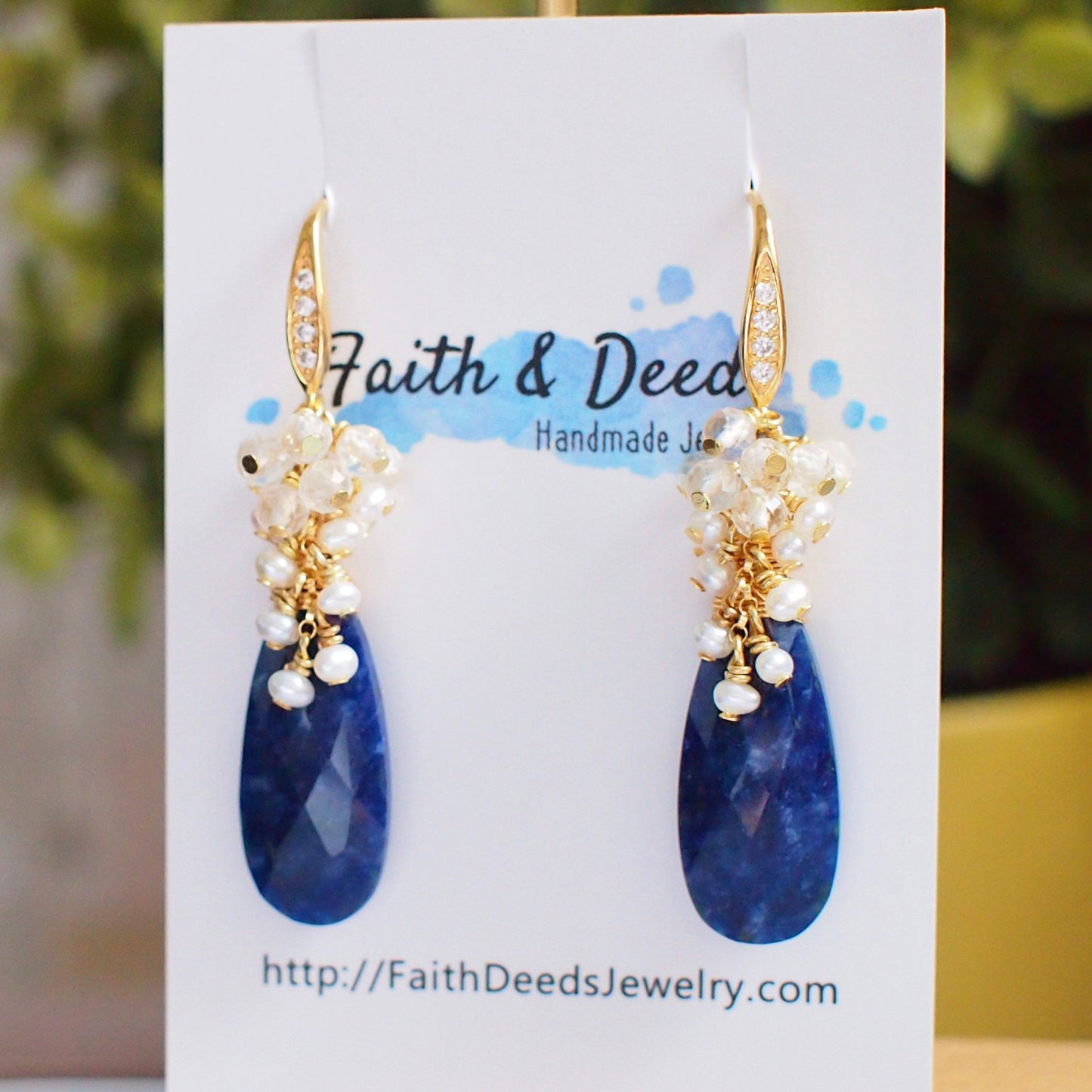 Sodalite Earrings // Statement Earrings // Gem Cluster // Pearls x Citrine Quartz // 14K Gold-filled // Elegant & Striking