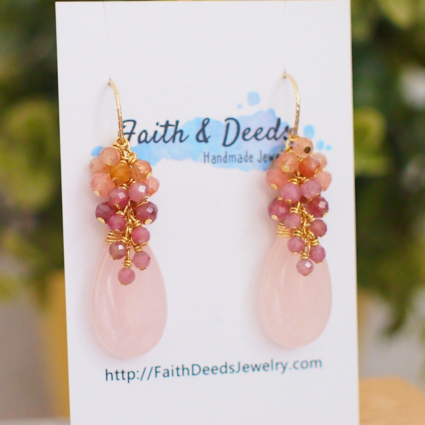 Rose Quartz Earrings // Statement Earrings // 14K Gold-filled // Gem Cluster // Sweet & Stunning
