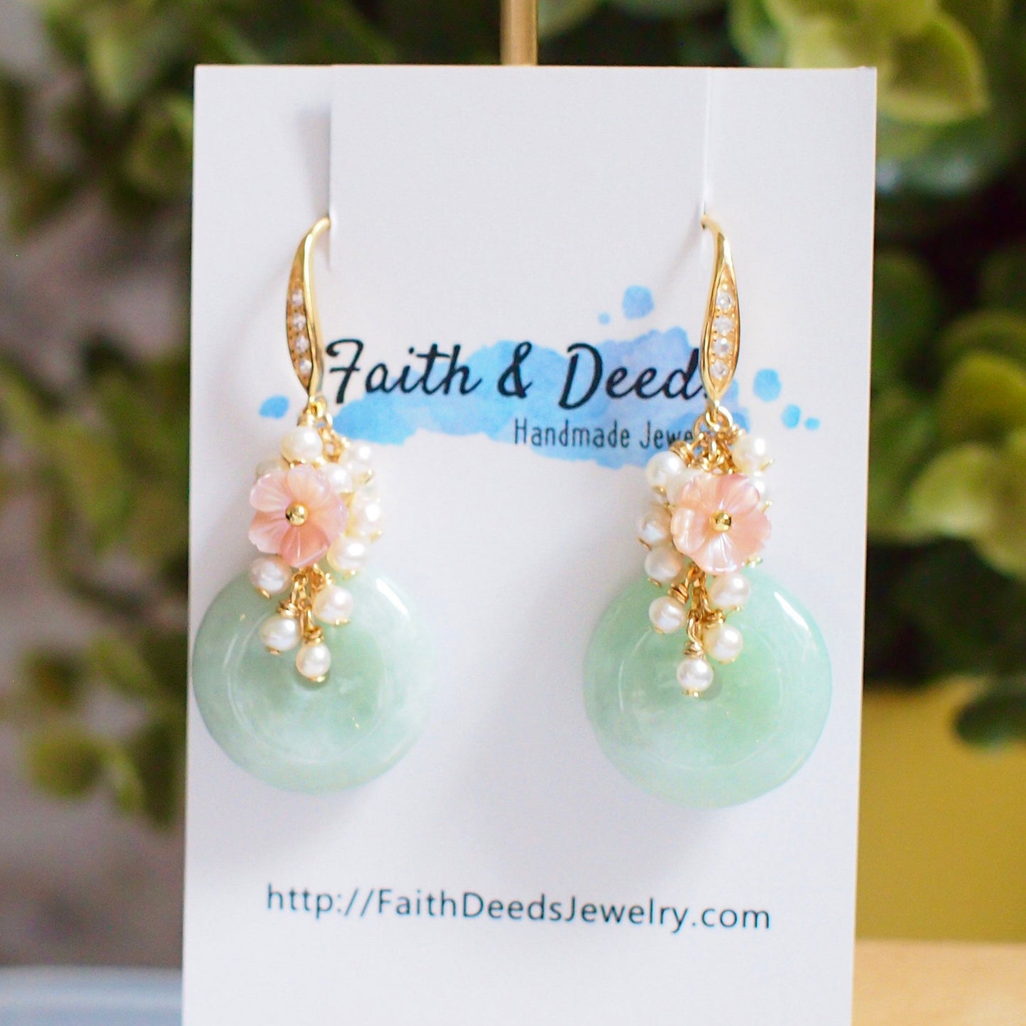 Type A Burmese Jade Donut Earrings // Pearl Cluster // Mother of Pearl Flower // 14K Gold-filled // Romantic & Elegant