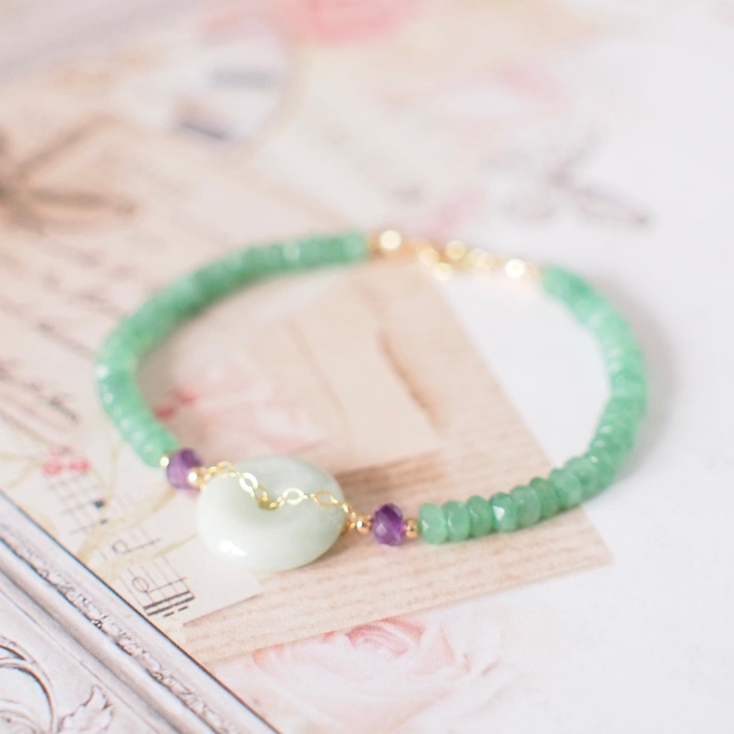 Type A Burmese Jade Donut Bracelet // Feminine & Elegant // 14K Gold-filled
