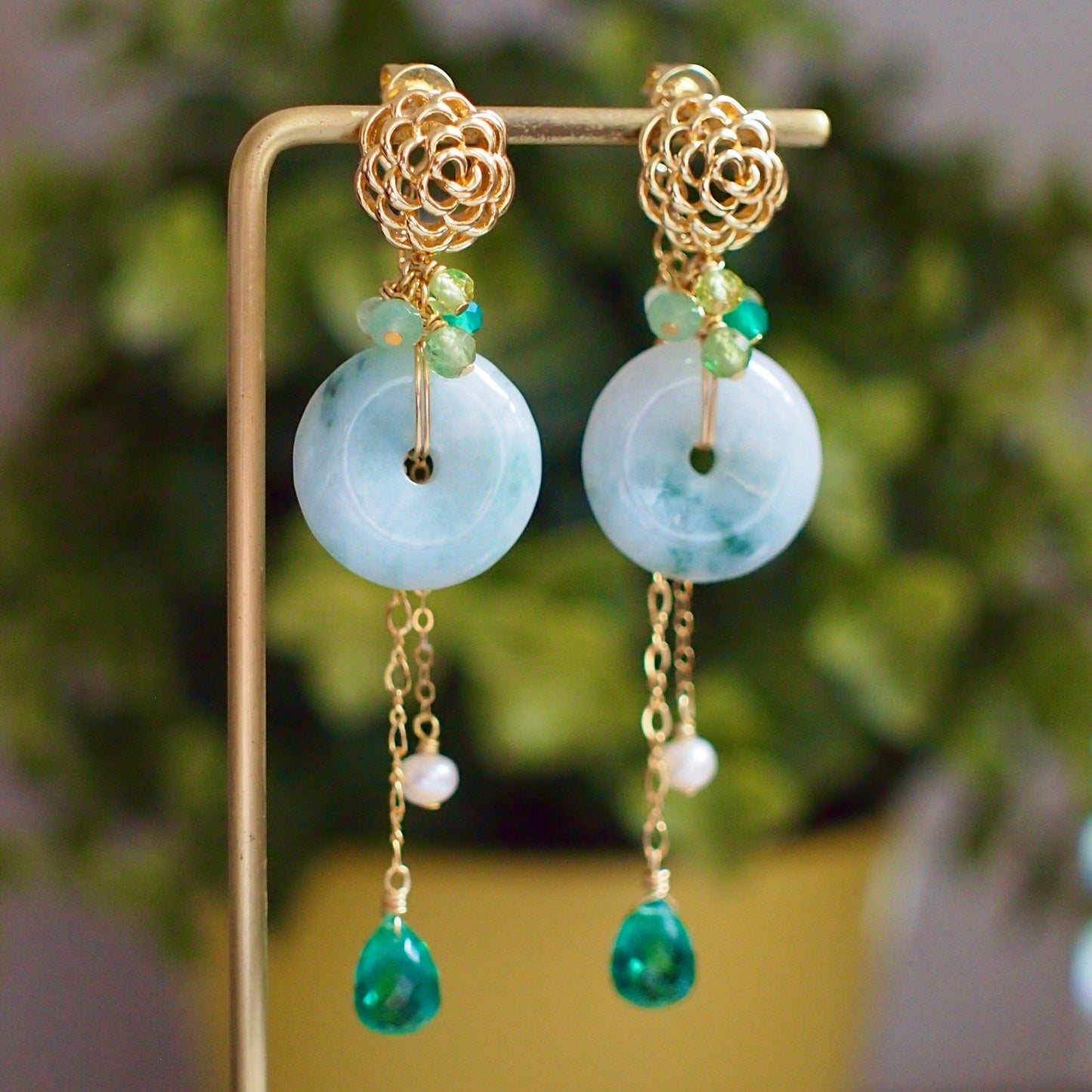 Type A Burmese Jade Donut Earrings // Gem Cluster // 14K Gold-filled // Detachable Dangles