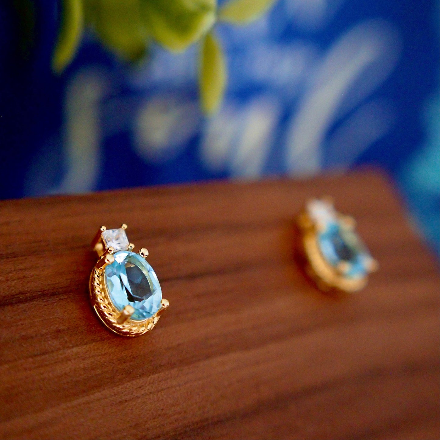 Blue Topaz Earrings // Cubic Zirconia // 18K Yellow Gold Plated Over Silver