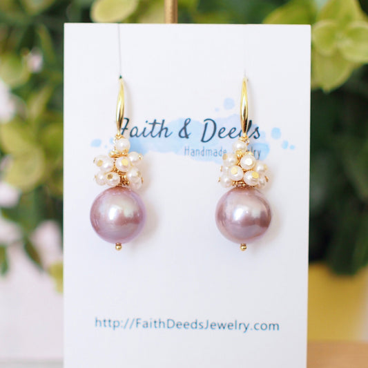 Purple Edison Pearl Earrings // Fresh Water Pearl Cluster // 14K Gold-filled // Sweet & Luxurious