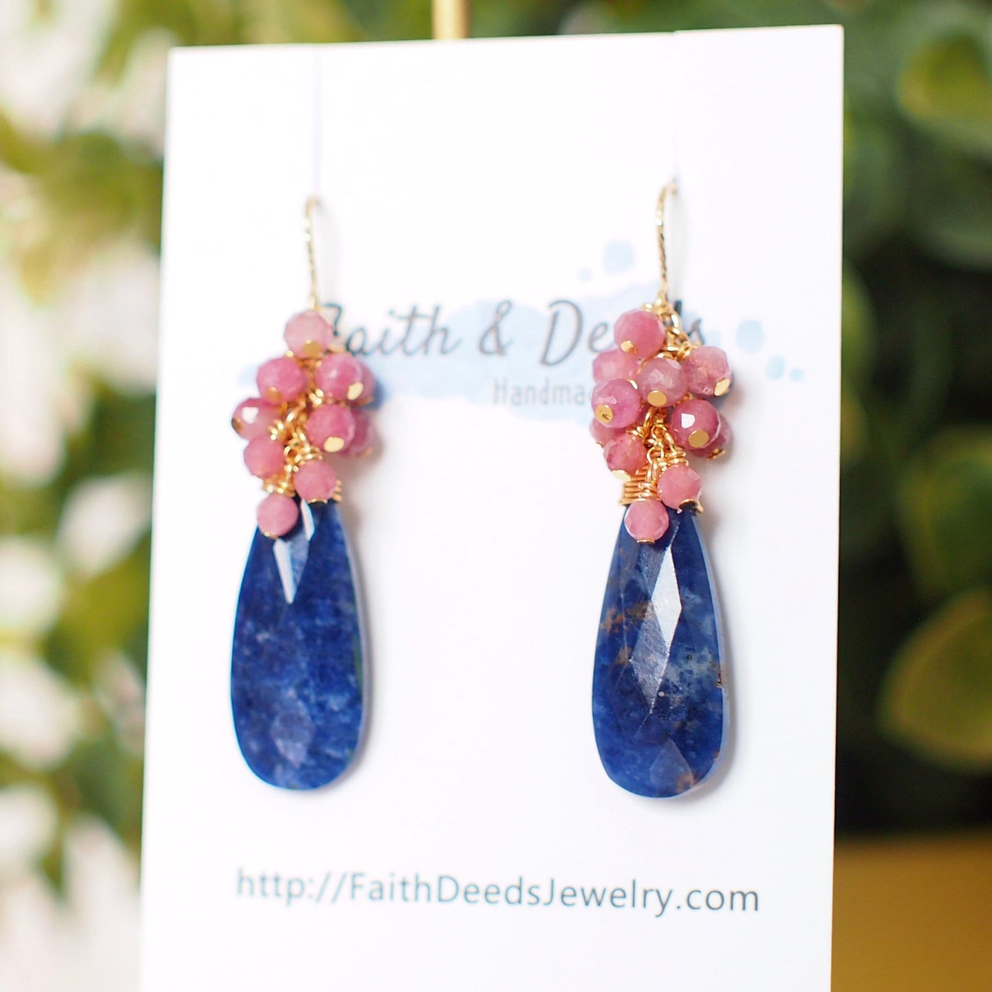 Sodalite x Pink Tourmaline Earrings // Statement Earrings // Gem Cluster // 14K Gold-filled // Gorgeous & Striking