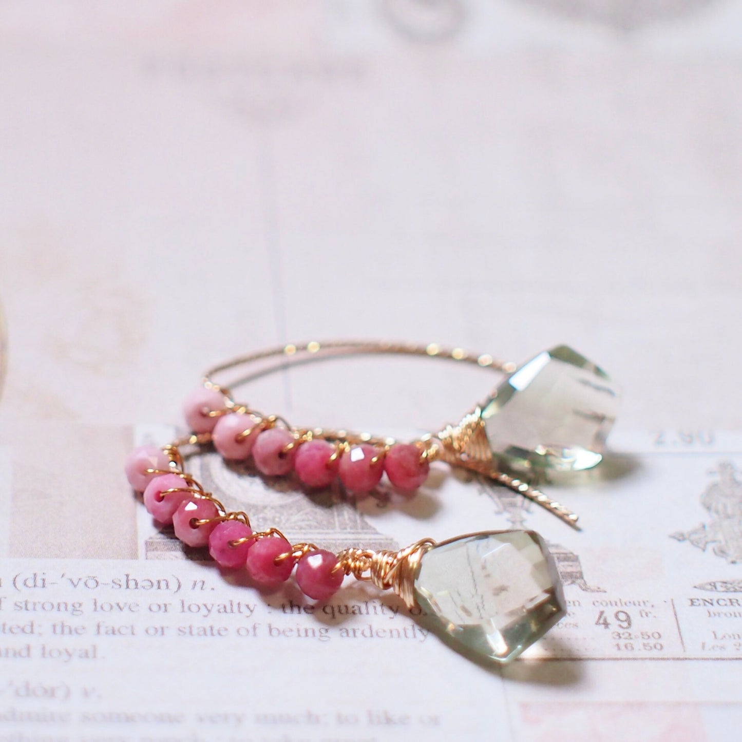 Green Amethyst x Rhodochrosite Earrings // Sparkly & Sweet // 925 Sterling Silver // Wirewrapped