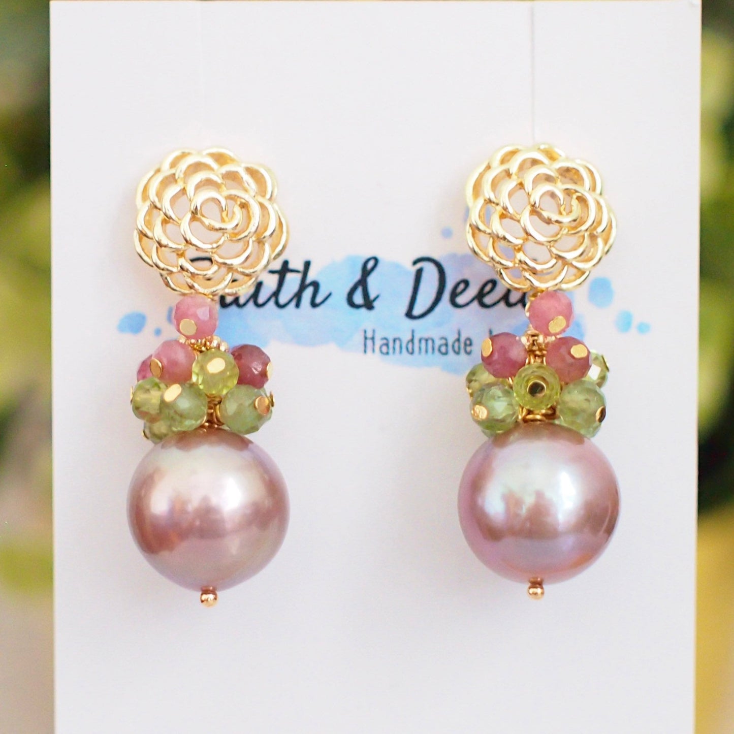 Purple Edison Pearl Earrings // Gem Cluster // Apatite x Period x Pink Tourmaline // 14K Gold-filled // Spring-inspired
