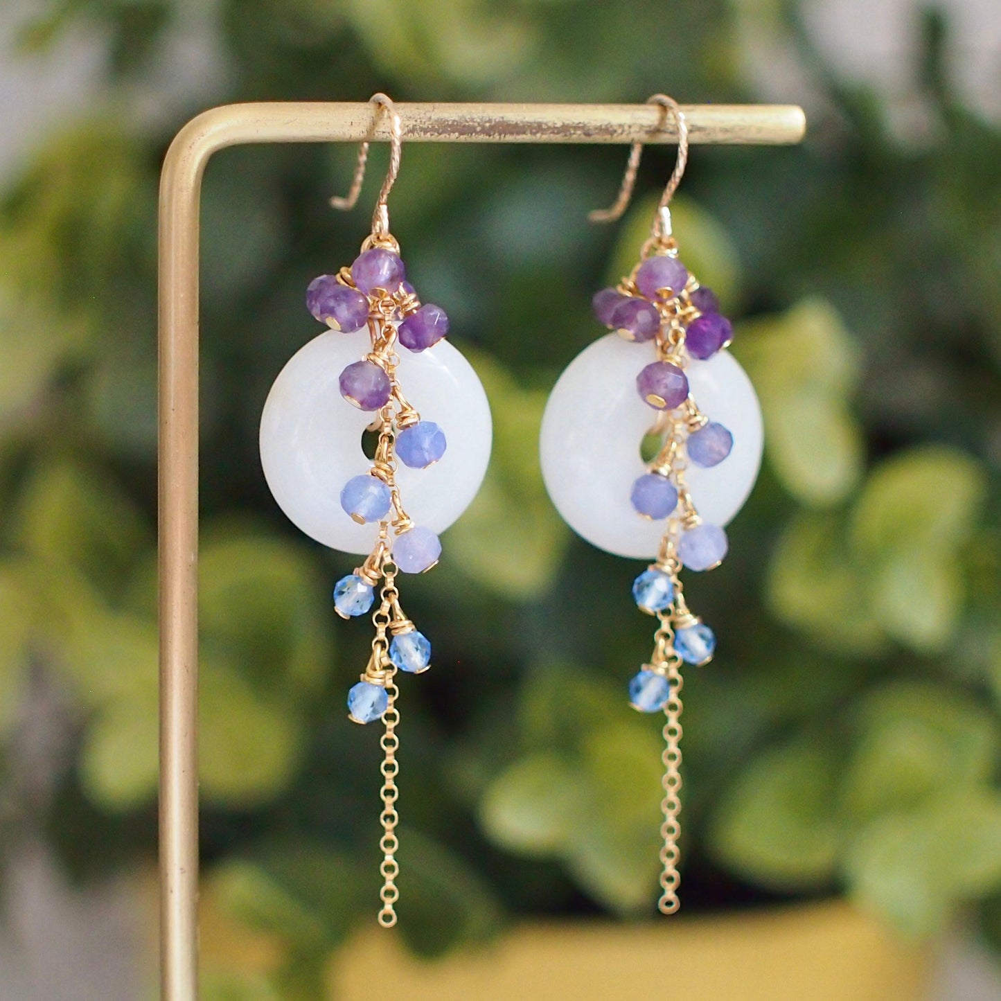 Type A Burmese White Jade Donut Earrings // Long Cascading Gems // Purple Ombre // 14K Gold-filled // Unconventional & Elegant