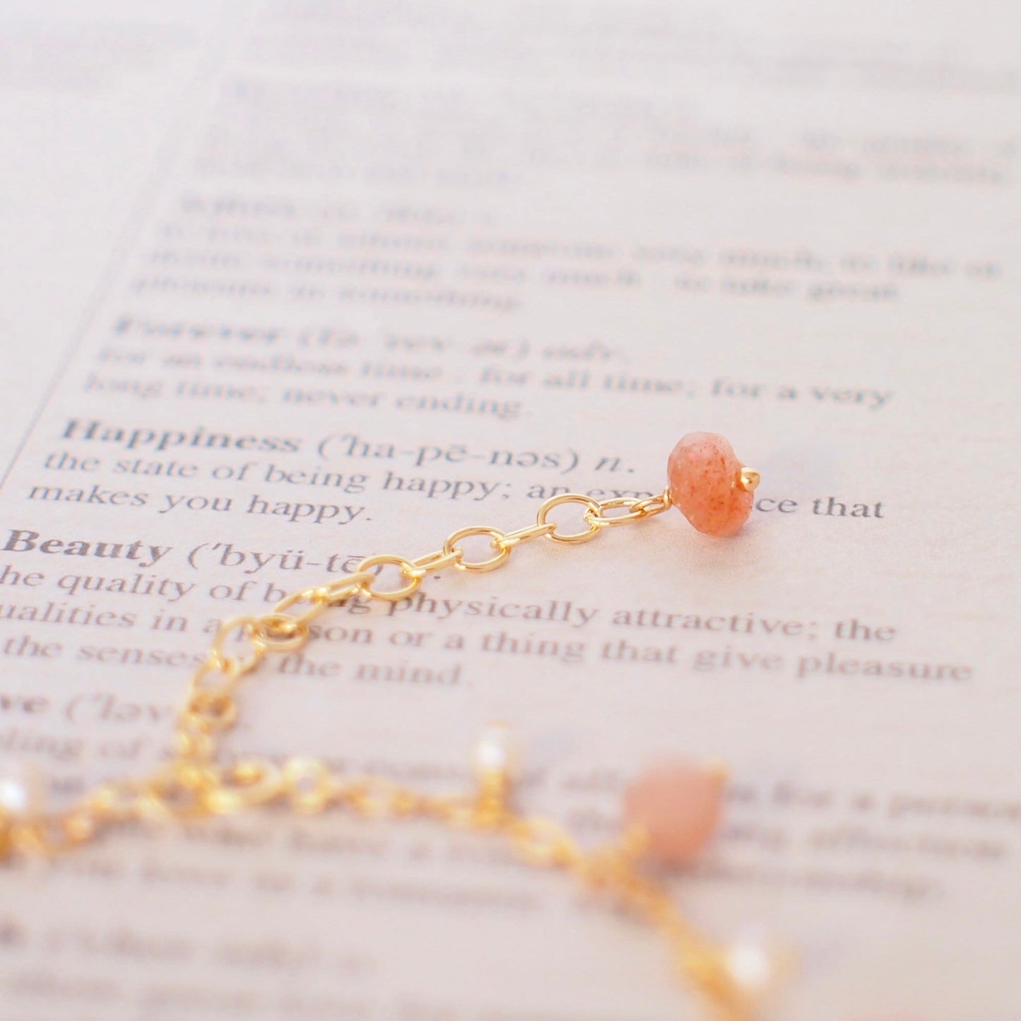 Sunstones x Strawberry Quartz x Pearls Charm Bracelet // Sparkly & Sweet // 14K Gold-filled // Dainty