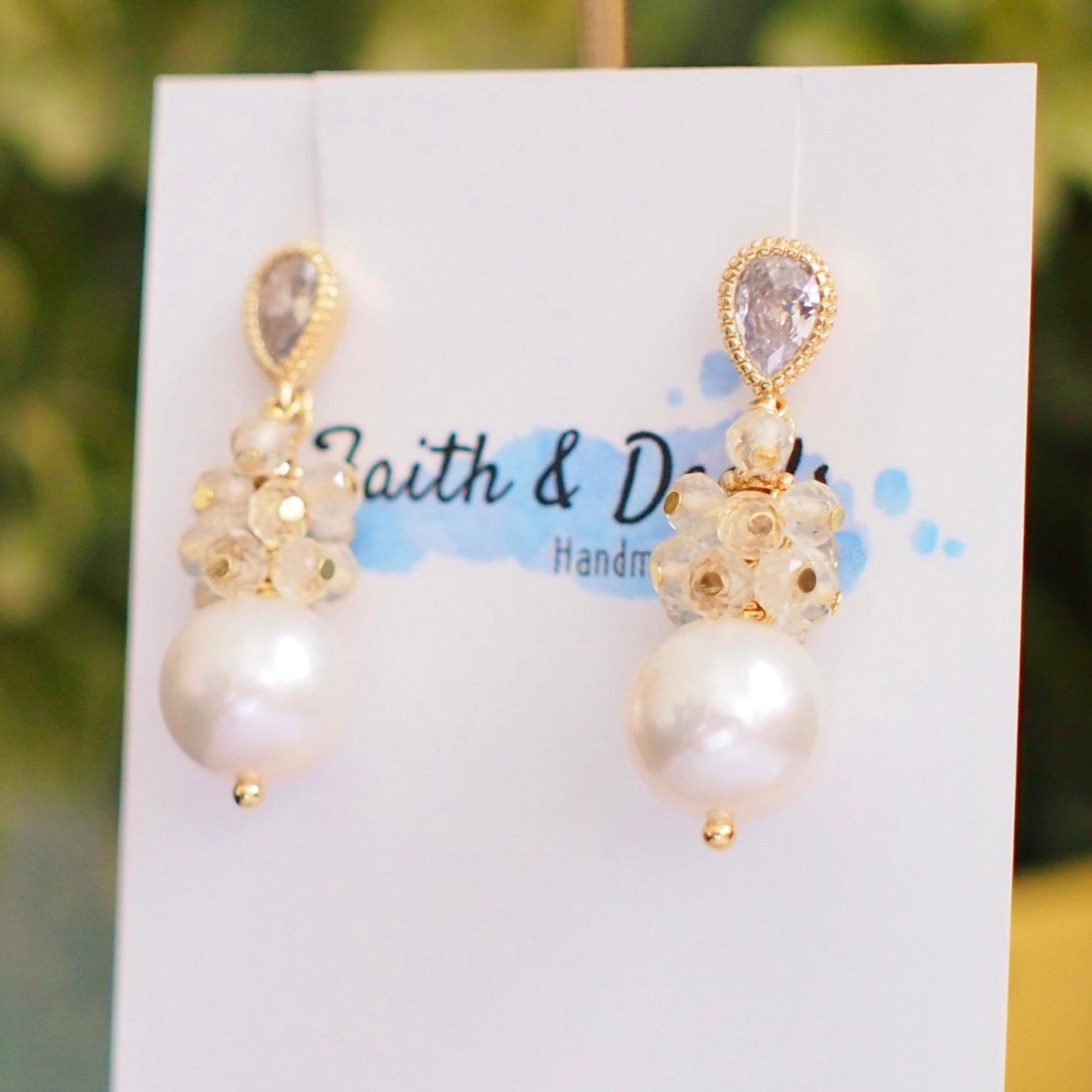 Fresh Water Pearl Earrings // Gem Cluster // Citrine Quartz // 14K Gold-filled