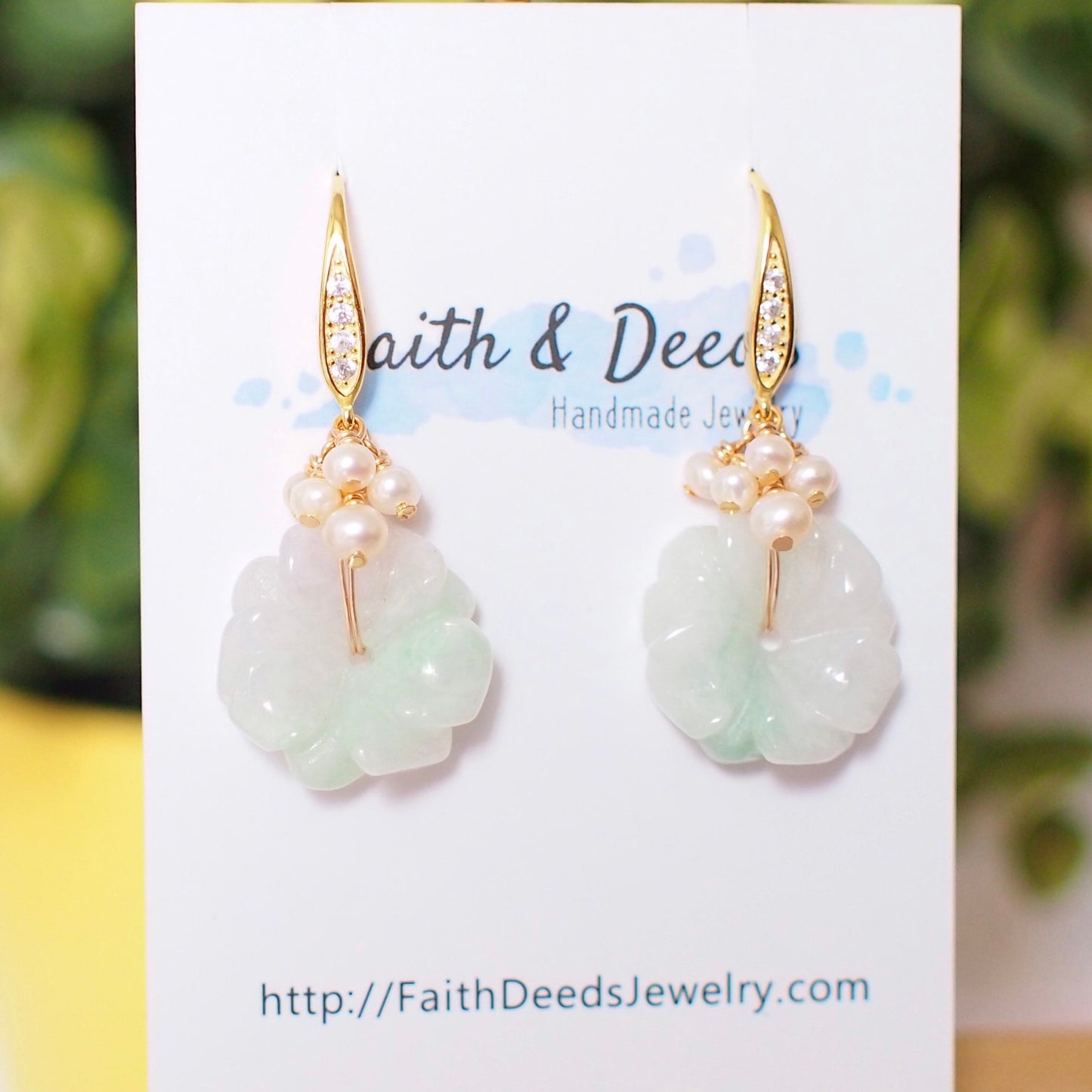 Type A Burmese Carved Jade Flower Earrings // Pearl Cluster // 14K Gold-filled // Lovely & Timeless