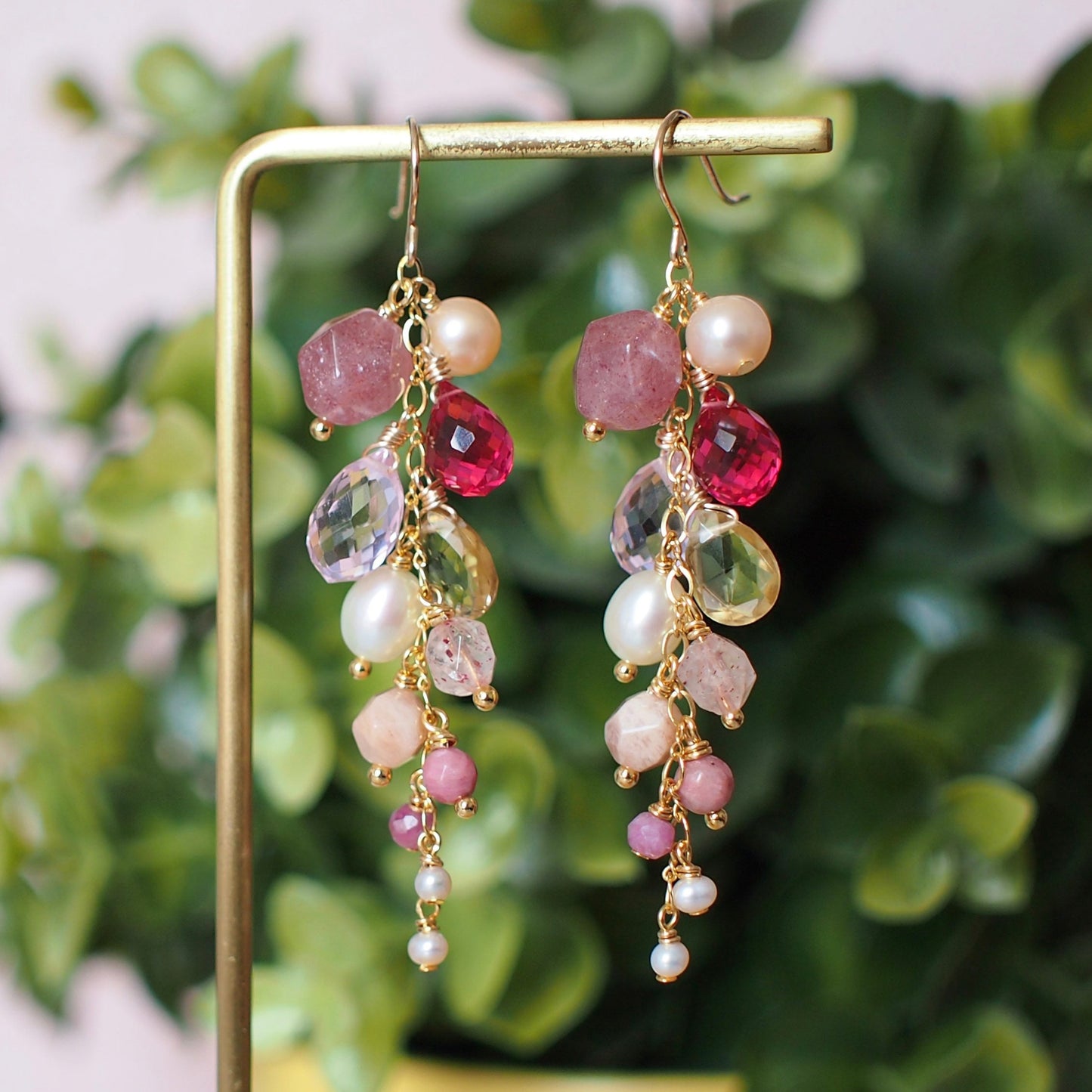 Multi Stones Dangle Earrings // Dangling Style // Gems Cluster // Sparkly & Precious // 14K Gold-filled