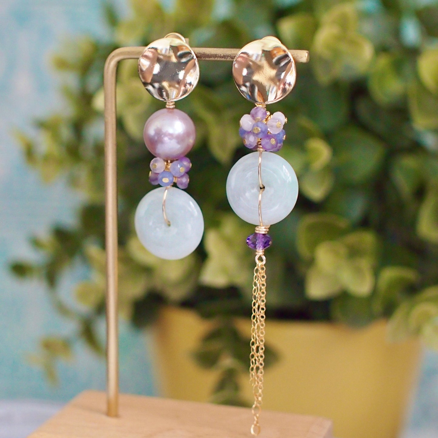 Type A Burmese Jade Donut Earrings // Edison Pearl // Asymmetrical // 14K Gold-filled // One of a Kind